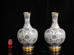 A Pair of French Ormolu Mounted Chinese Cloisonne Enamel Chrysanthemum Vases