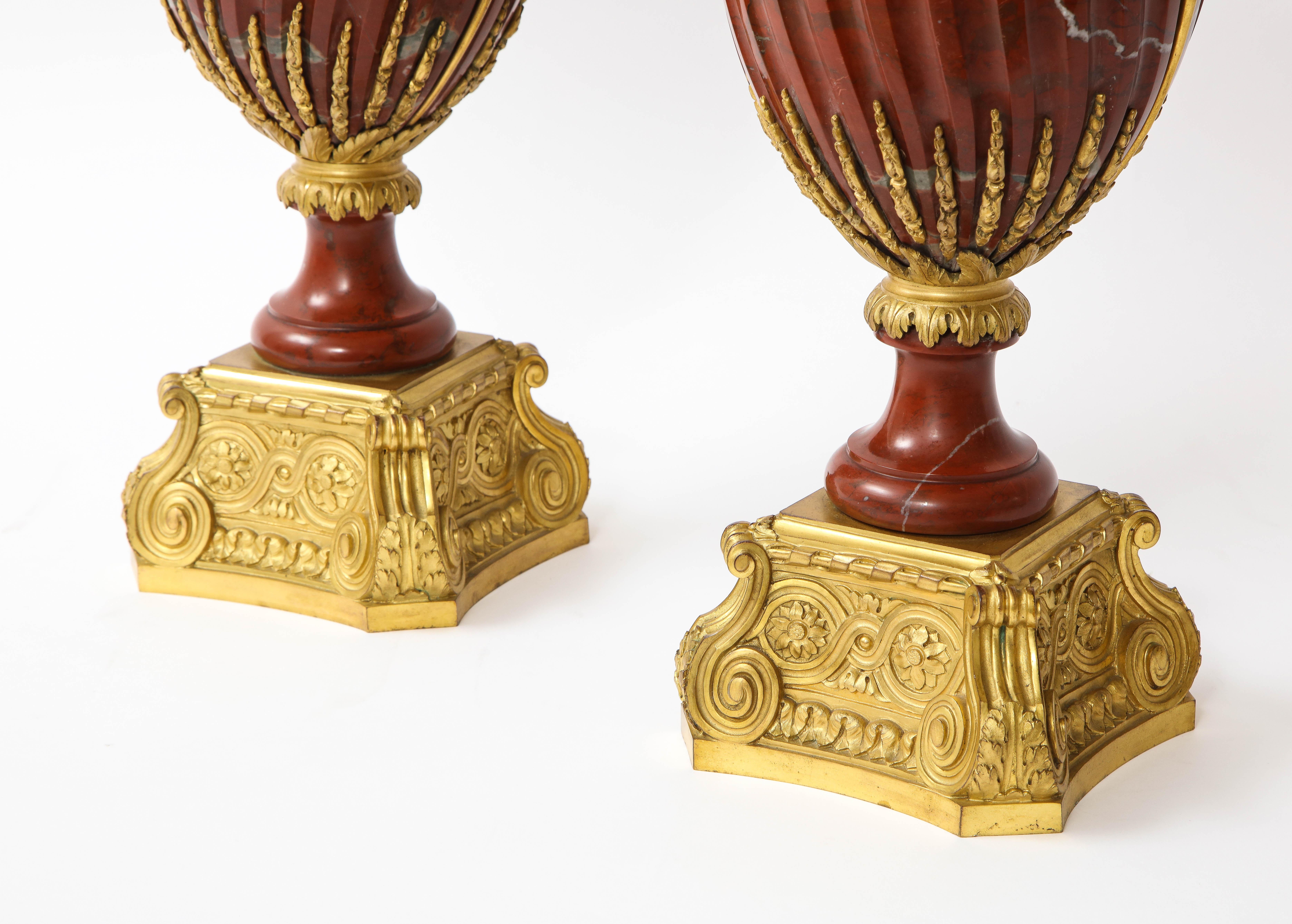 Pair of French Ormolu Mounted Rouge Marble Covered Vases, Signed Maison Boudet For Sale 6