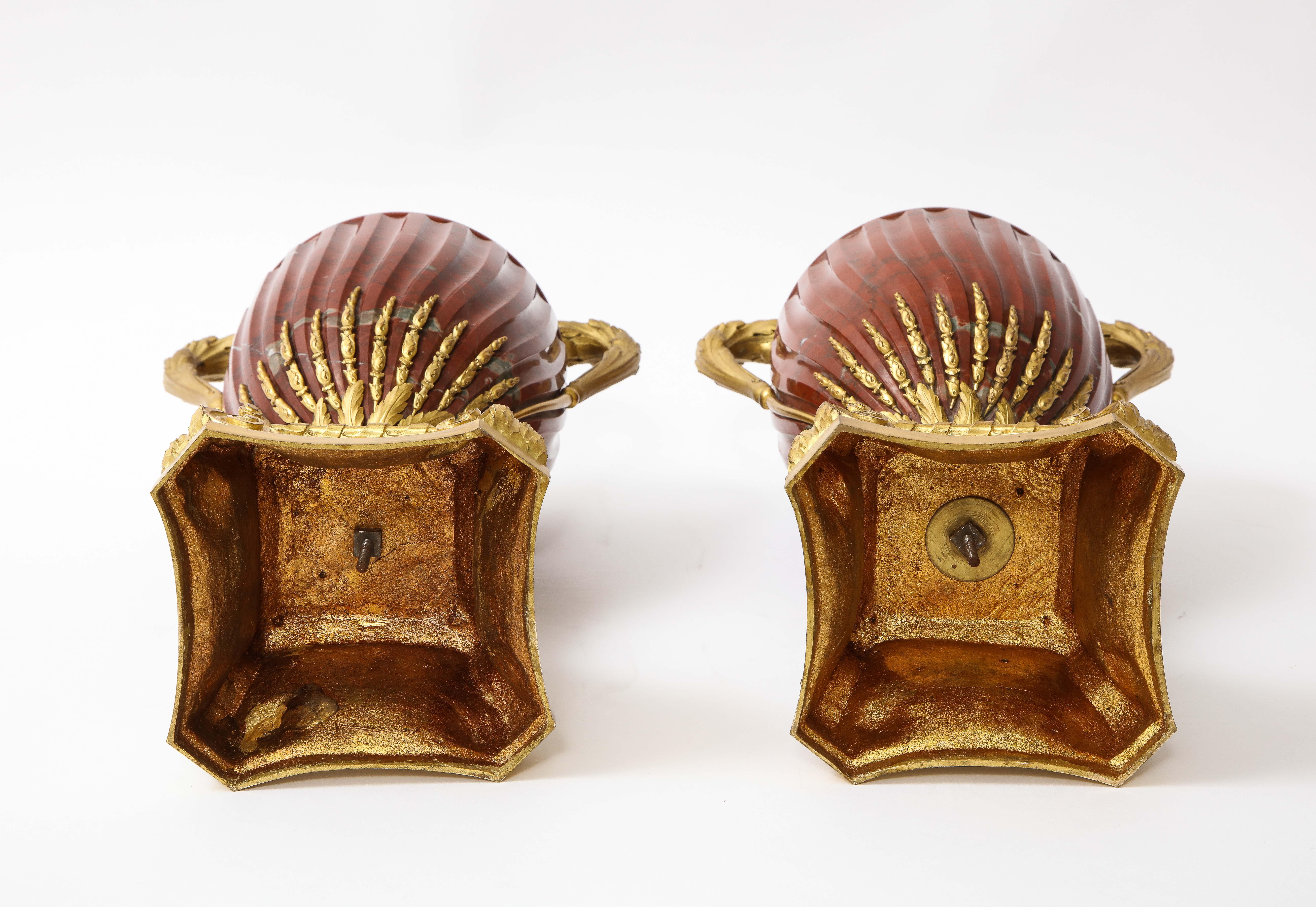 Pair of French Ormolu Mounted Rouge Marble Covered Vases, Signed Maison Boudet For Sale 12