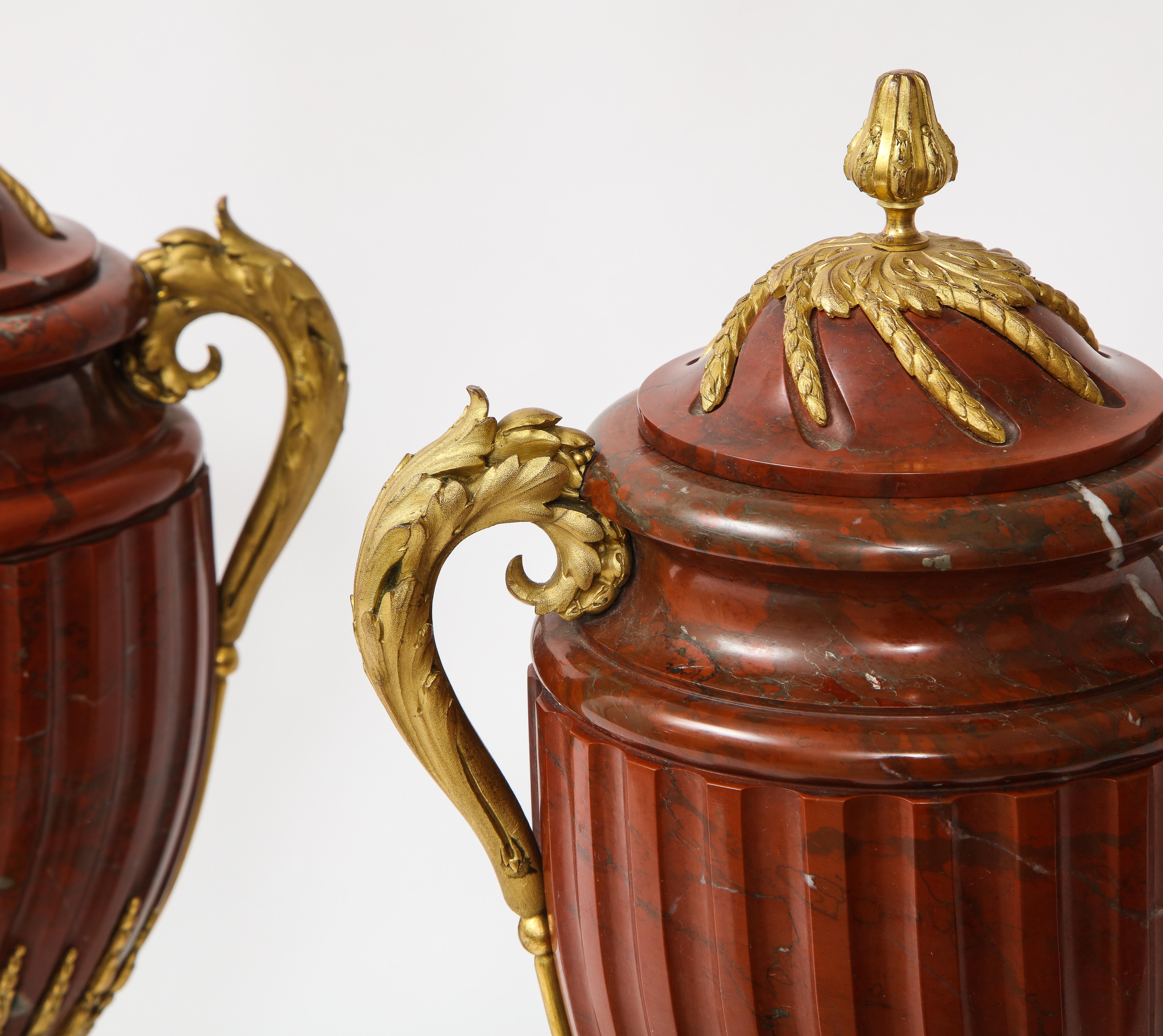 Pair of French Ormolu Mounted Rouge Marble Covered Vases, Signed Maison Boudet For Sale 1