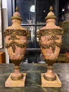 A Pair of French Ormolu Mounted Variegated Marble Cassolettes, 19th Century