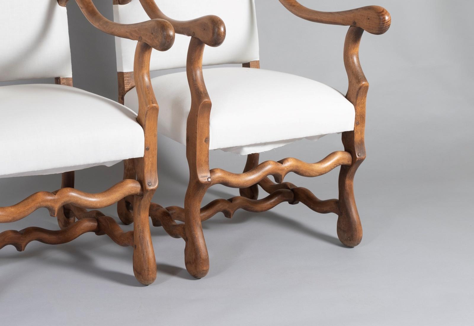 Louis XIII A Pair of French Os de Mouton (sheep Bone) Oak Armchairs – 19th Century