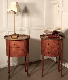 Pair of French Oval Inlaid Bedside Drawer Tables