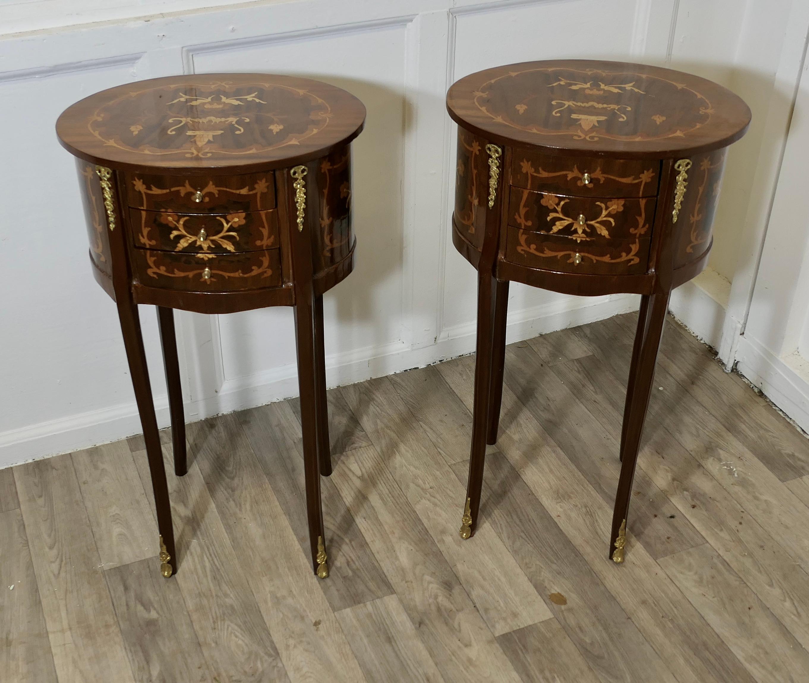French Provincial A Pair of French Oval Side Tables or Bedside Cabinets For Sale