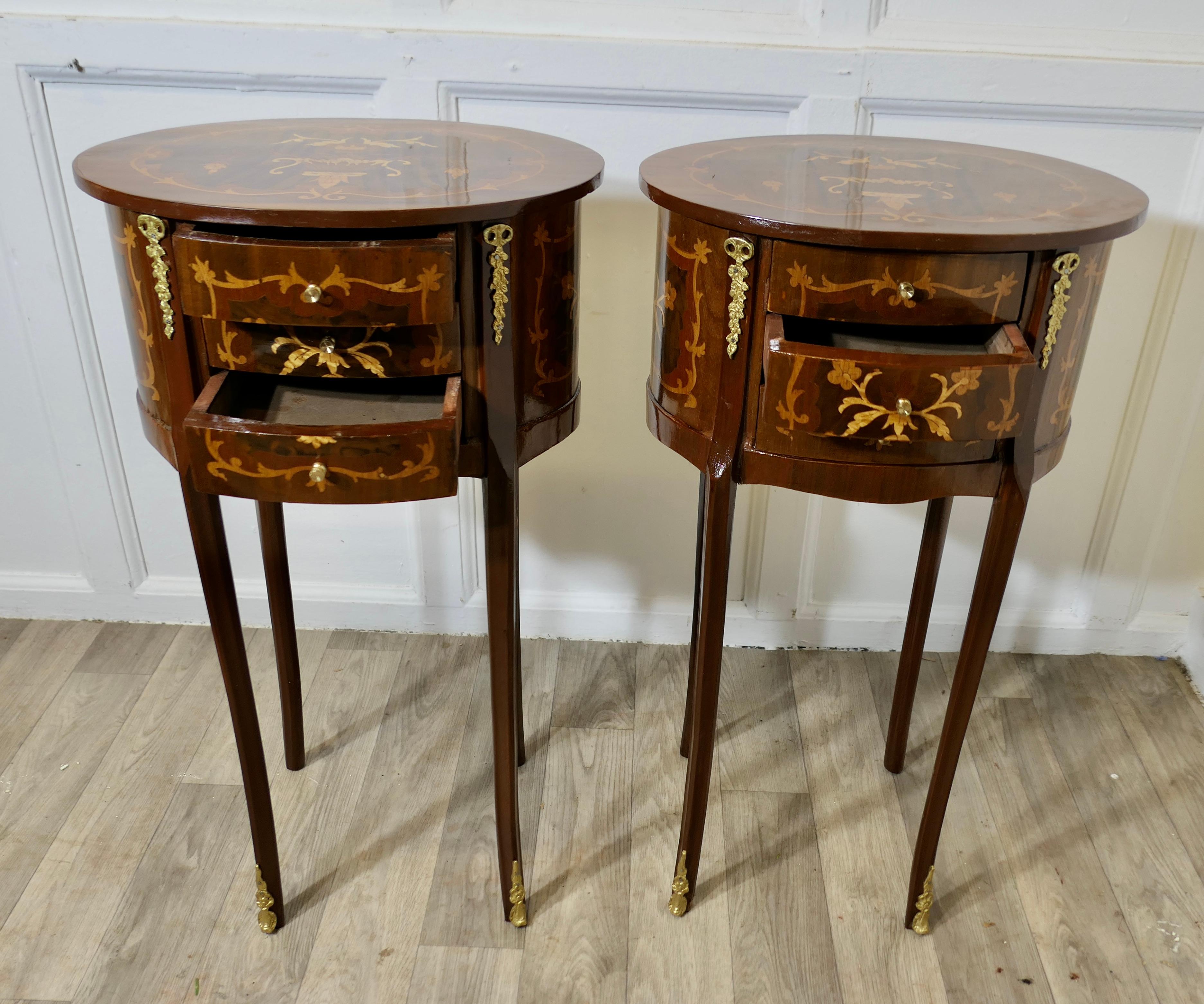 Walnut A Pair of French Oval Side Tables or Bedside Cabinets For Sale