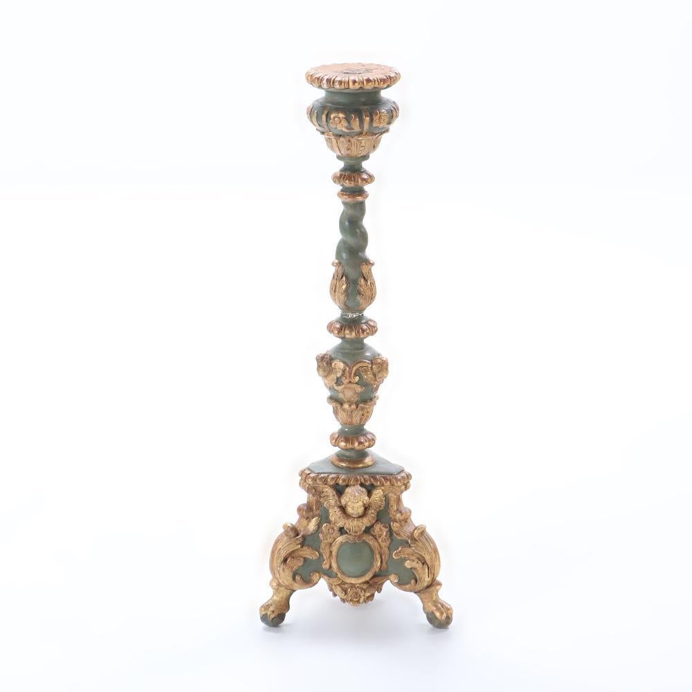 A pair of French painted and giltwood altar candlesticks, C 1820. In Good Condition In Philadelphia, PA