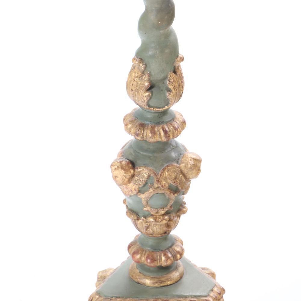 A pair of French painted and giltwood altar candlesticks, C 1820. 3