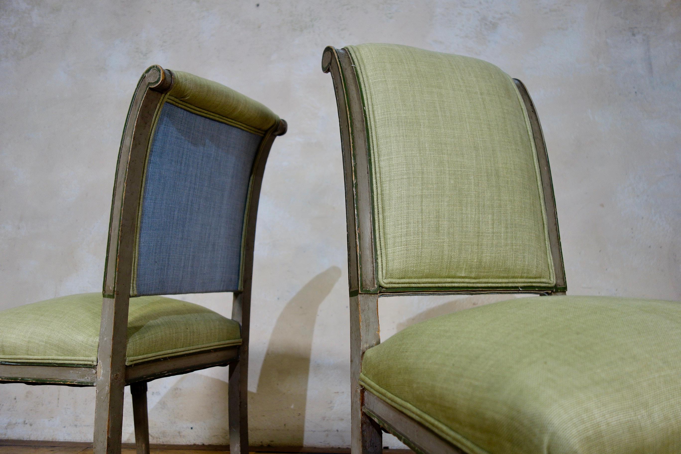 Pair of French 19th Century Original Painted Louis XVI Style Side Chairs 3