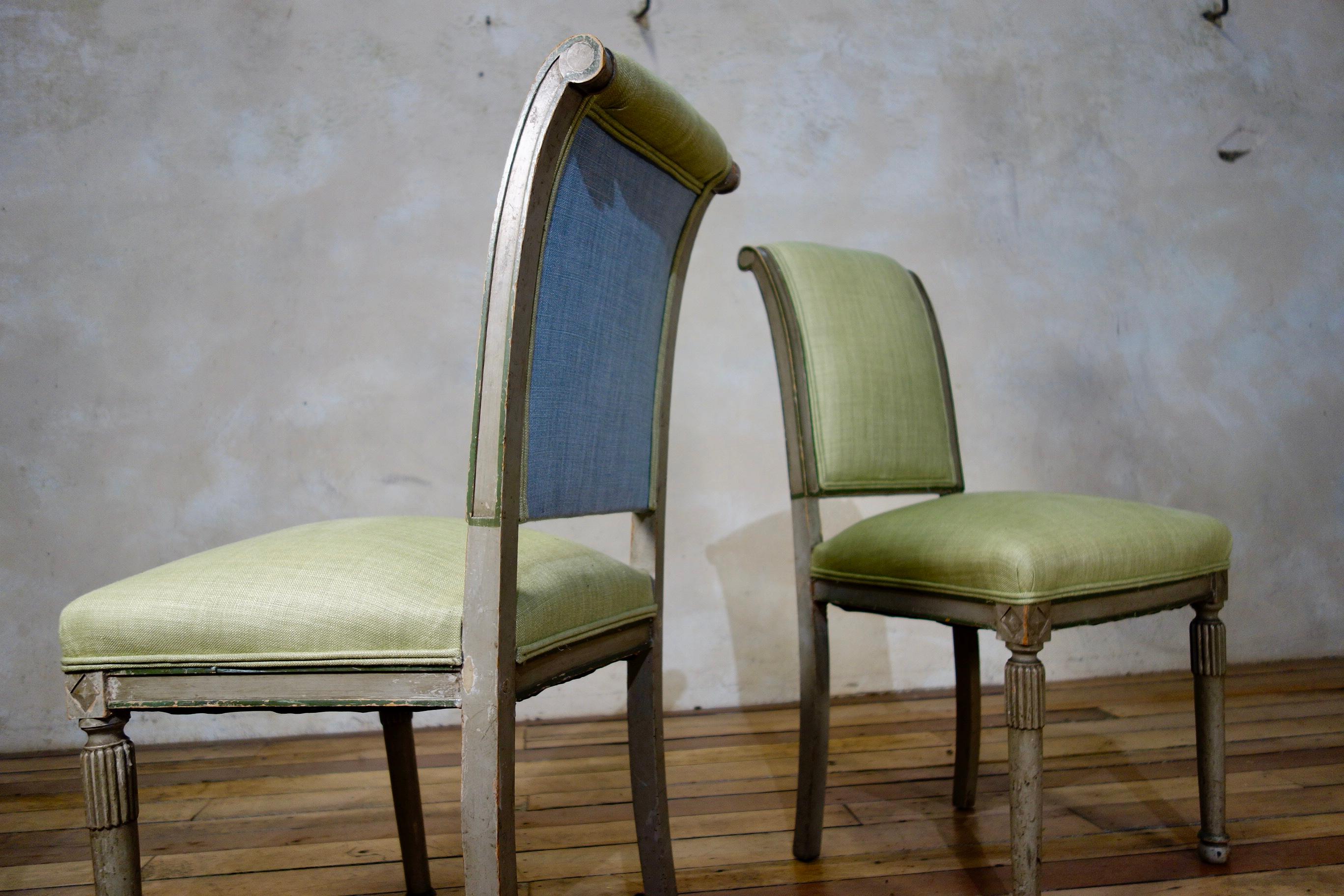 Pair of French 19th Century Original Painted Louis XVI Style Side Chairs 6