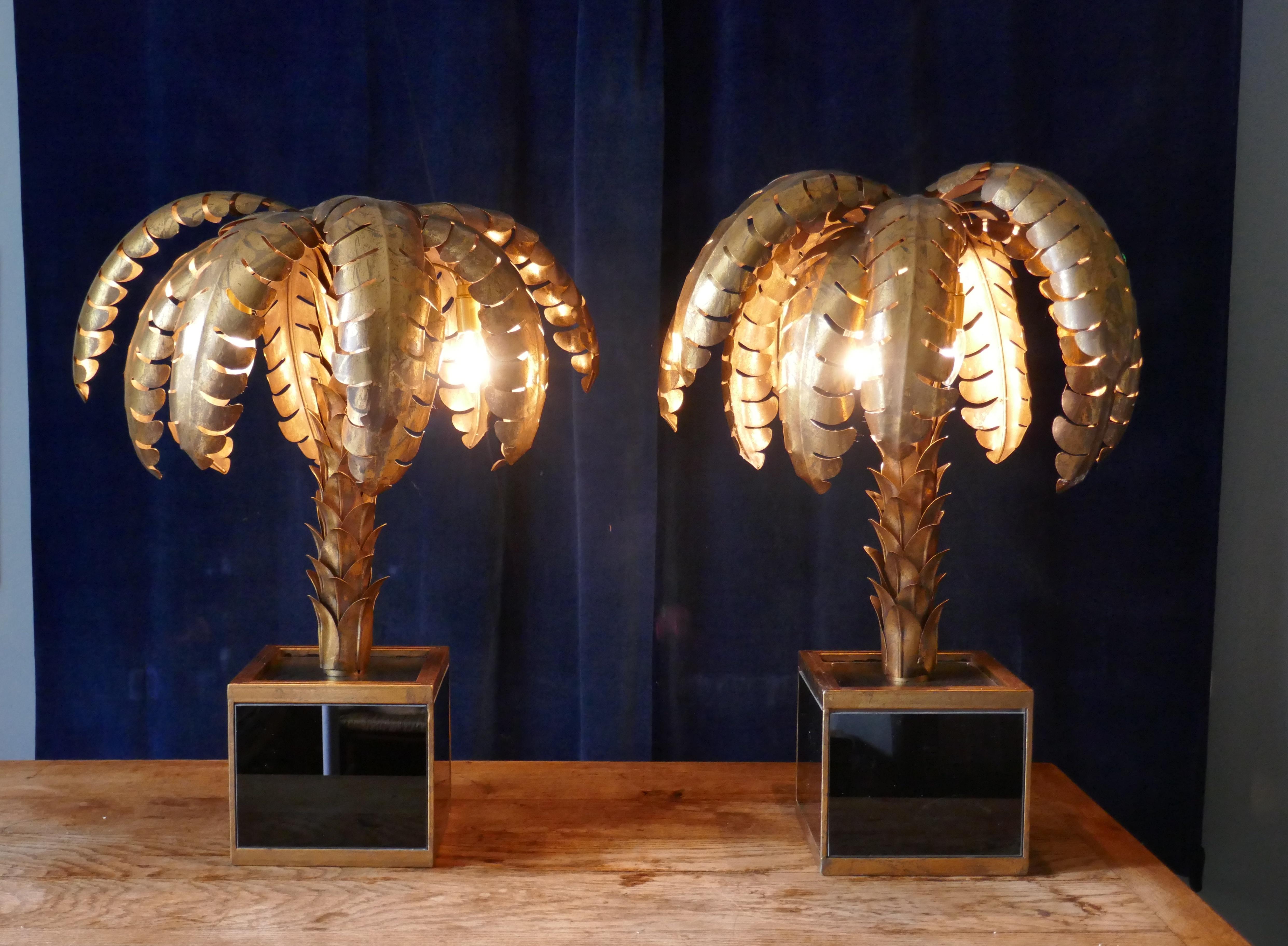 Pair of French Designer Palm Tree Tole Ware Table Lamps, circa 1970 5