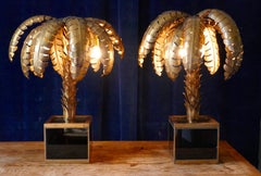 Pair of French Designer Palm Tree Tole Ware Table Lamps, circa 1970