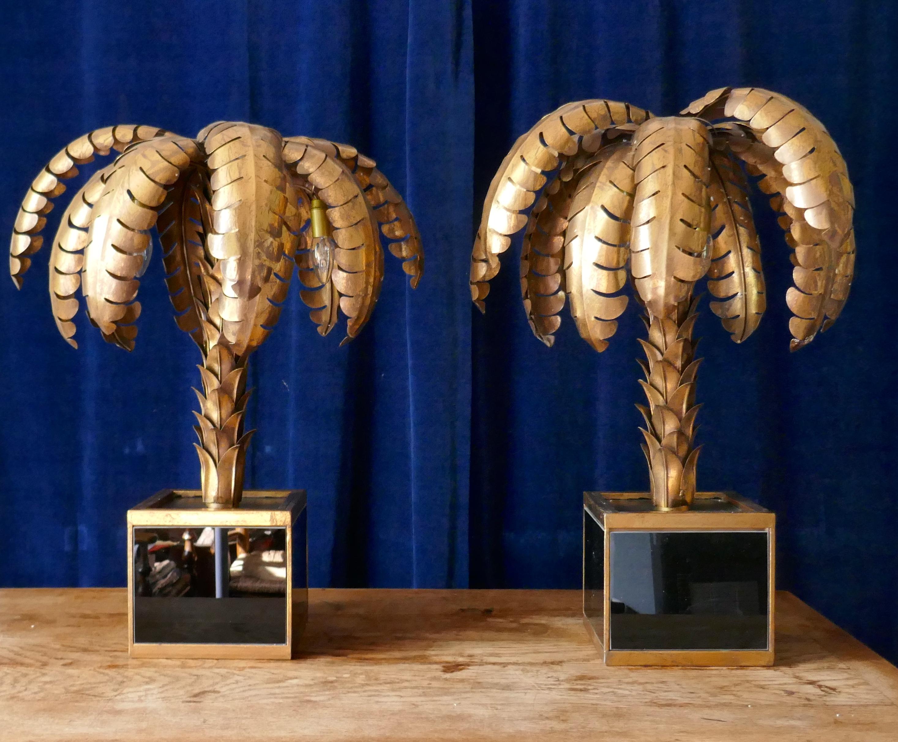 Pair of French Designer Palm Tree Tole Ware Table Lamps, circa 1970 1