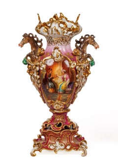 Paire de vases en porcelaine de Paris peints à la main pour le marché orientaliste