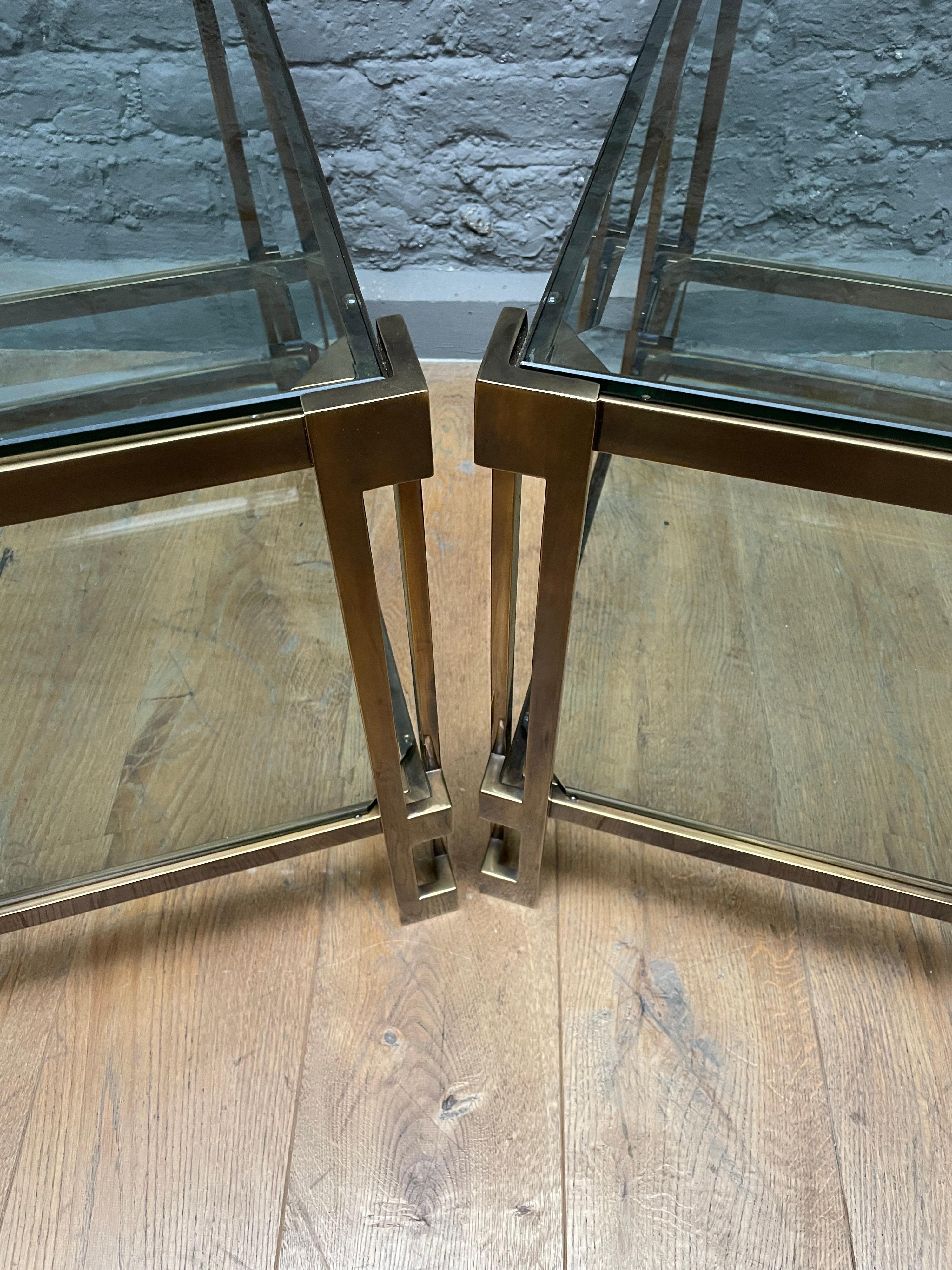 Pair of French Patinated Brass Two Tiered Side Tables 5