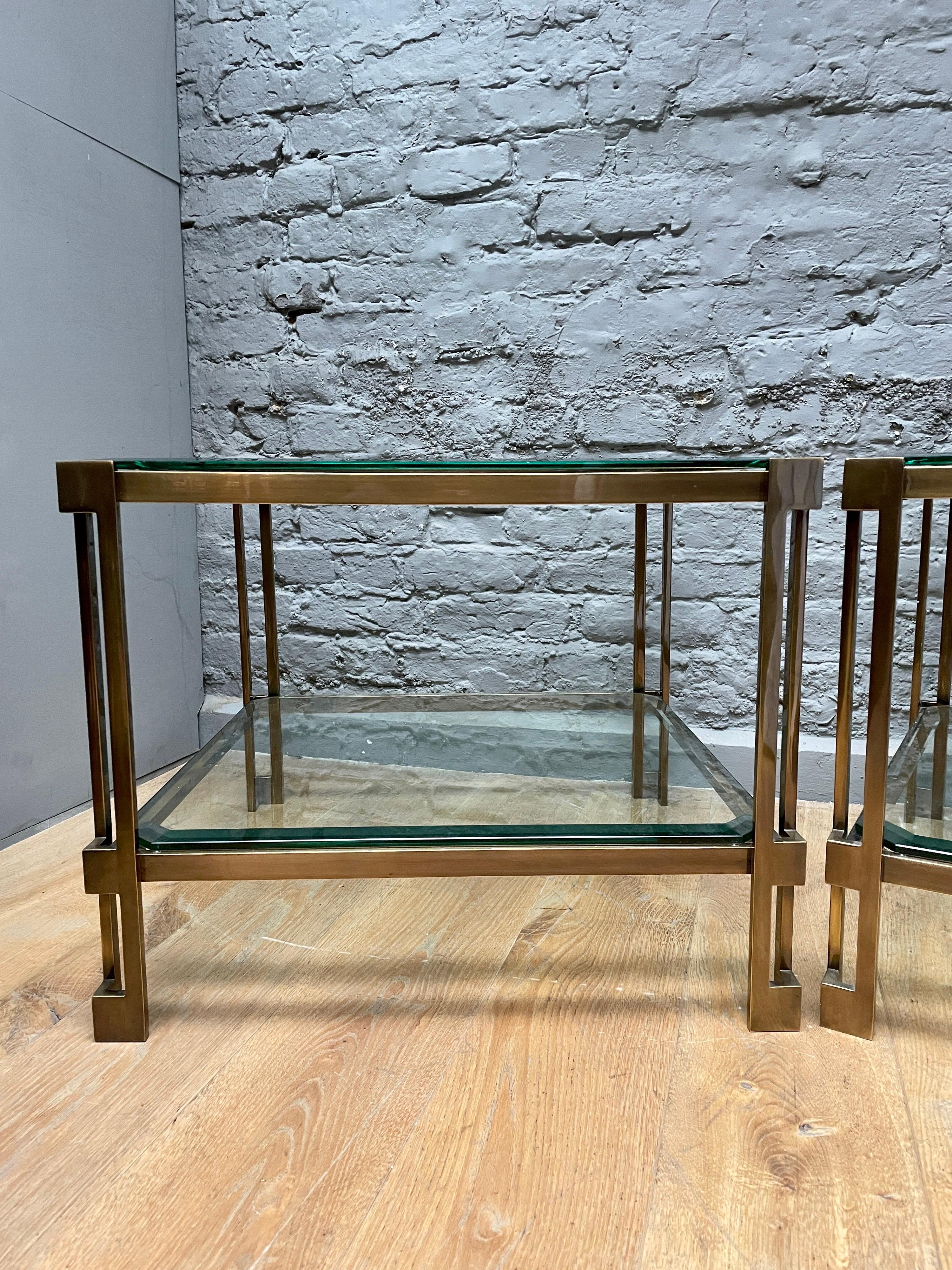 Pair of French Patinated Brass Two Tiered Side Tables 6