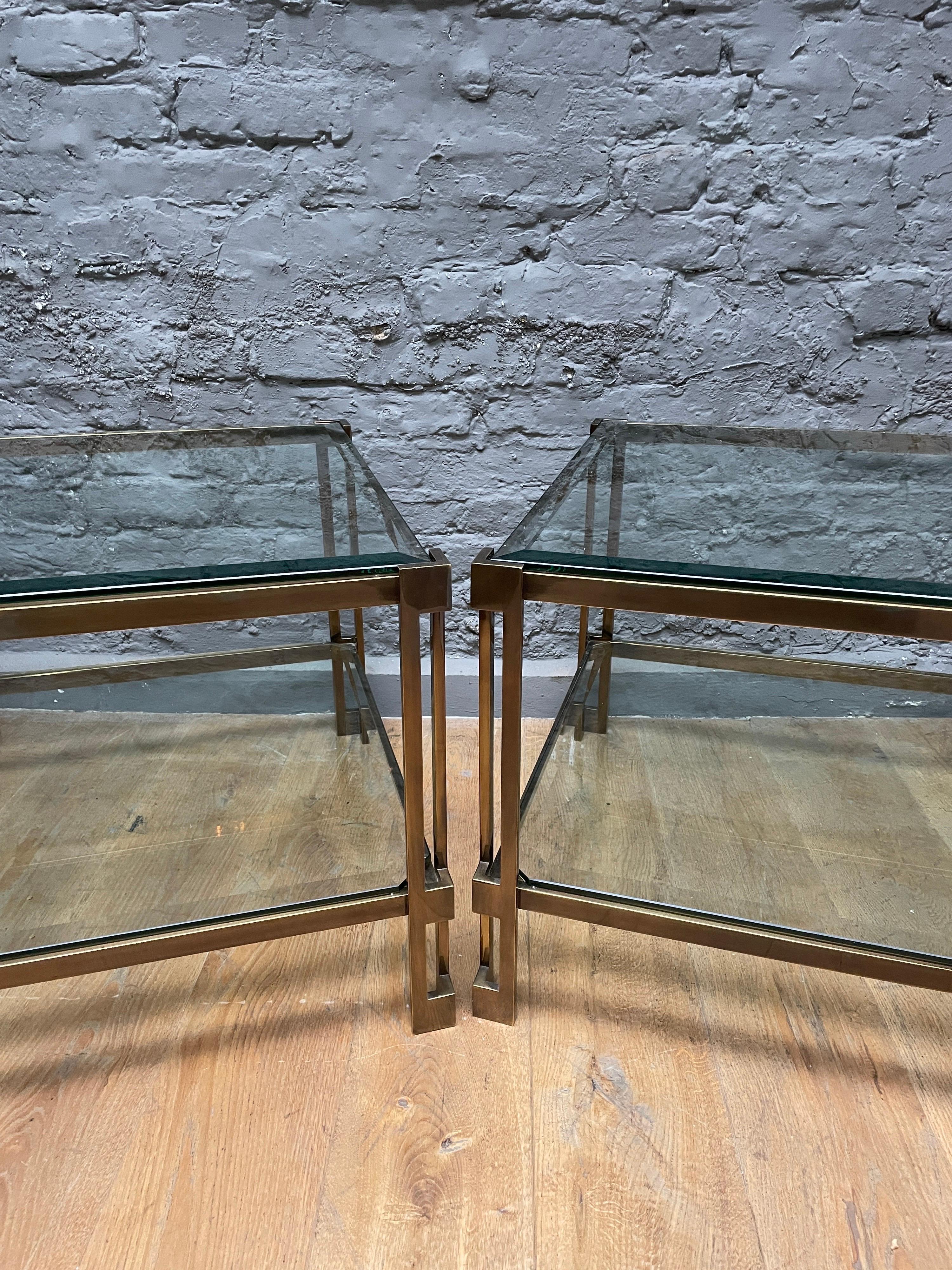 Pair of French Patinated Brass Two Tiered Side Tables 7