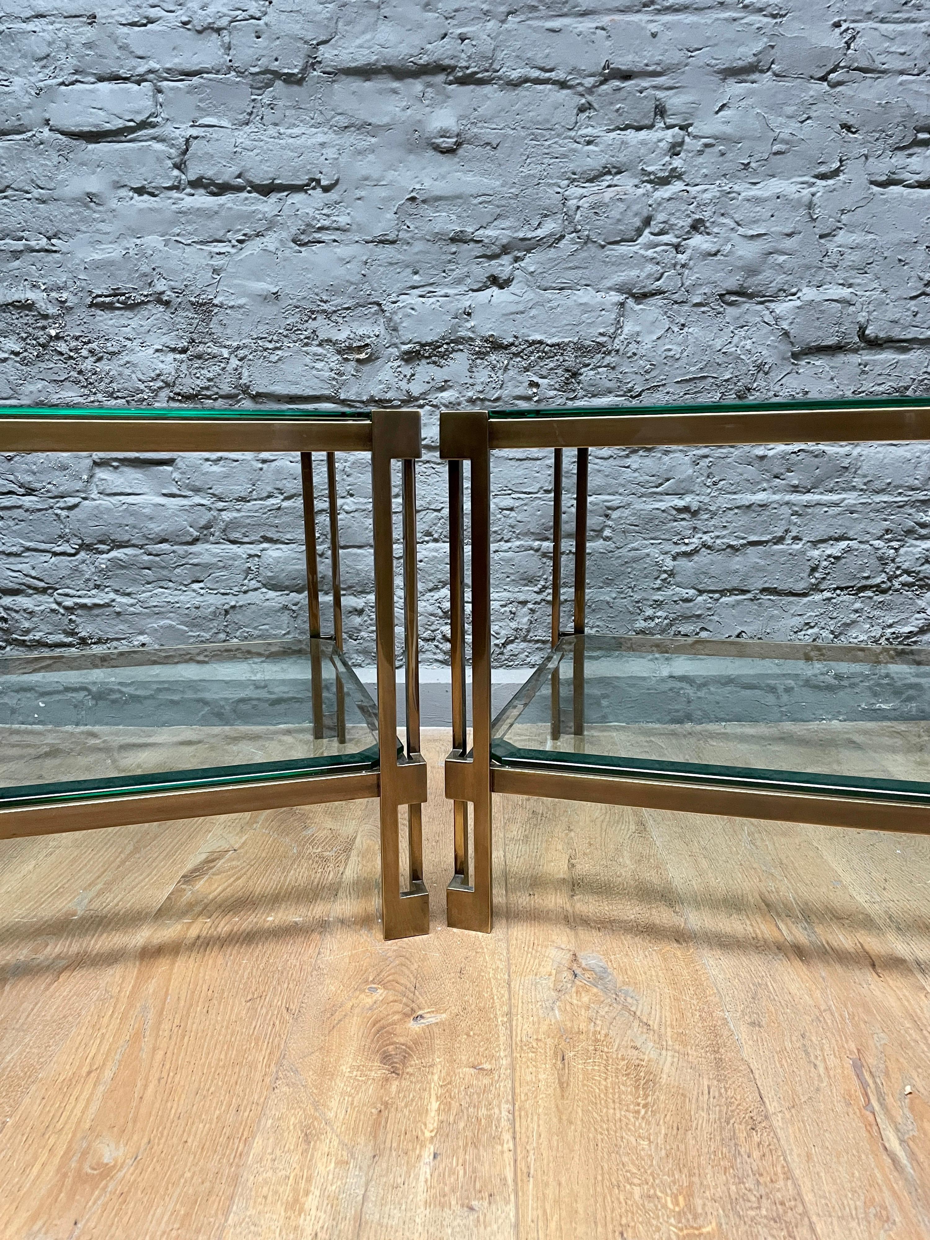 Pair of French Patinated Brass Two Tiered Side Tables 8