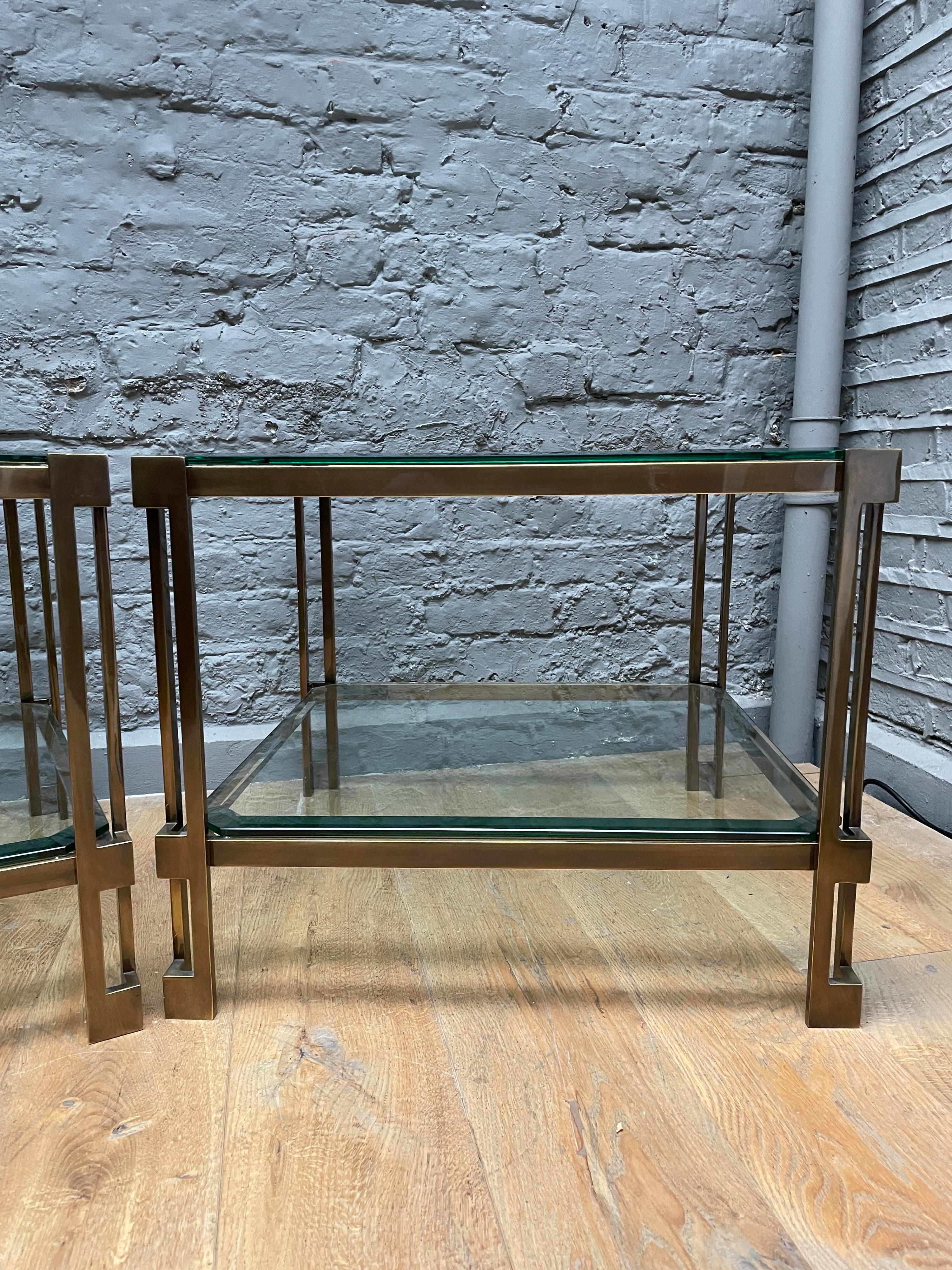 Pair of French Patinated Brass Two Tiered Side Tables 9