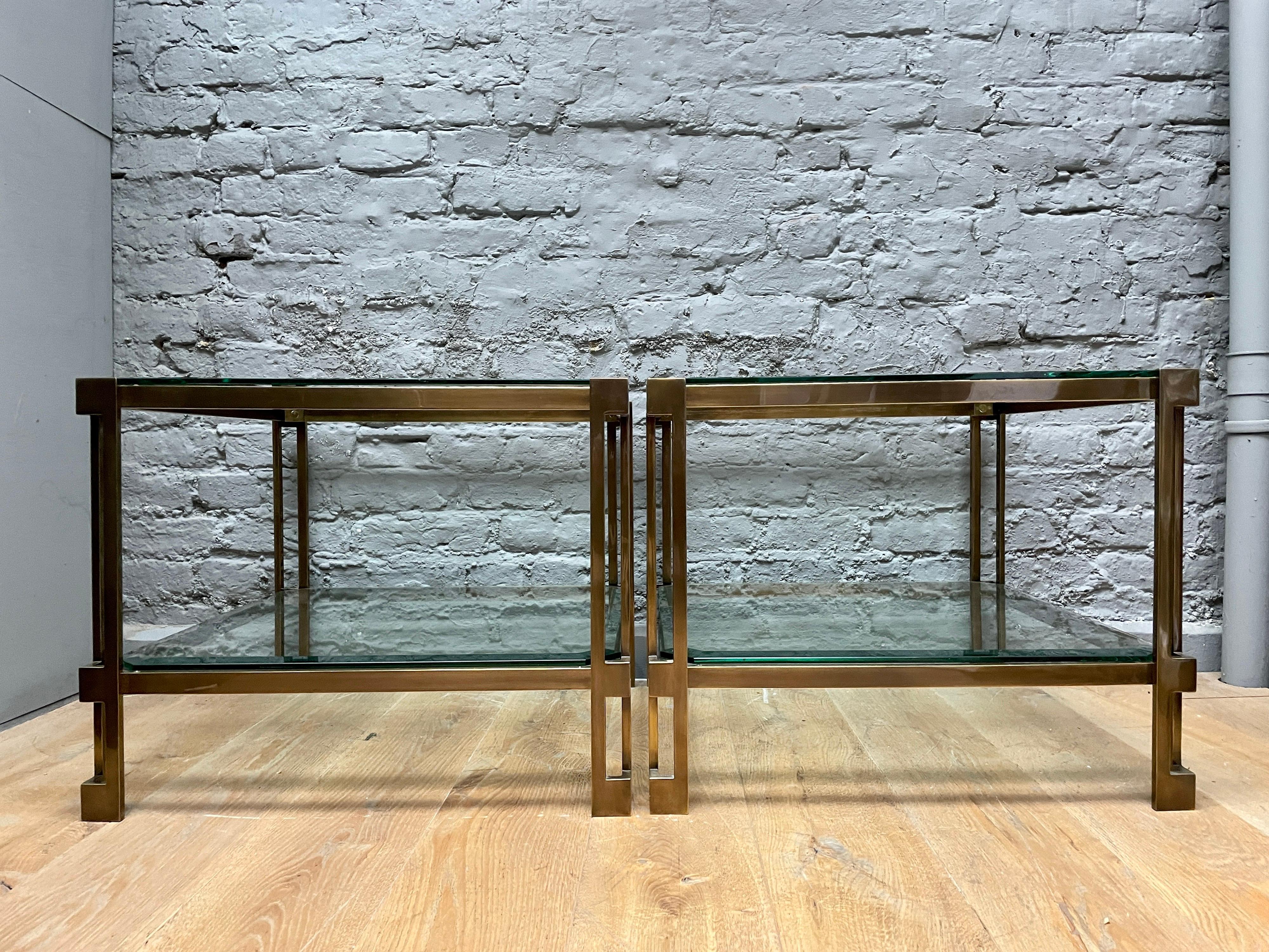 Pair of French Patinated Brass Two Tiered Side Tables 10