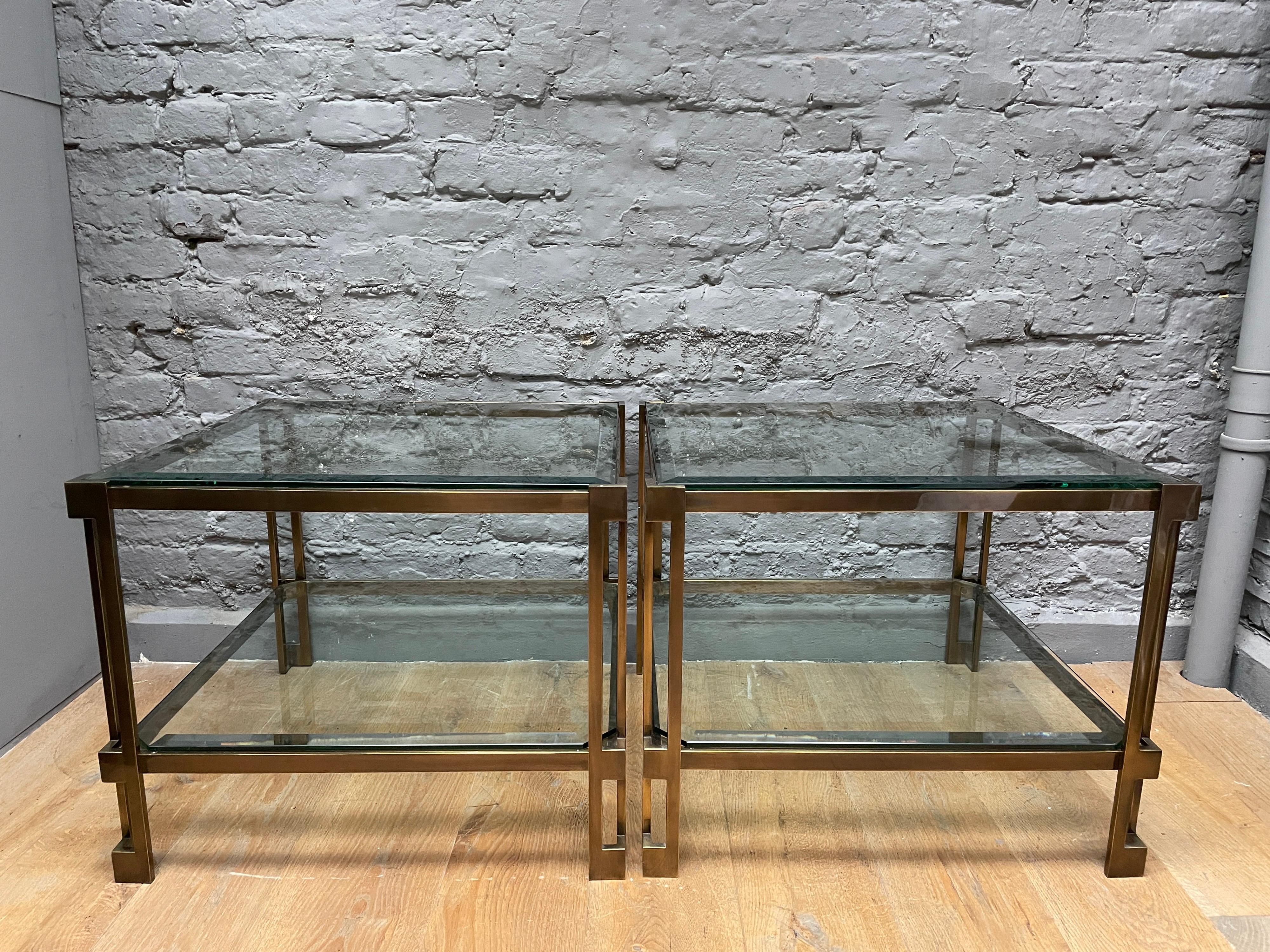 Pair of French Patinated Brass Two Tiered Side Tables 11