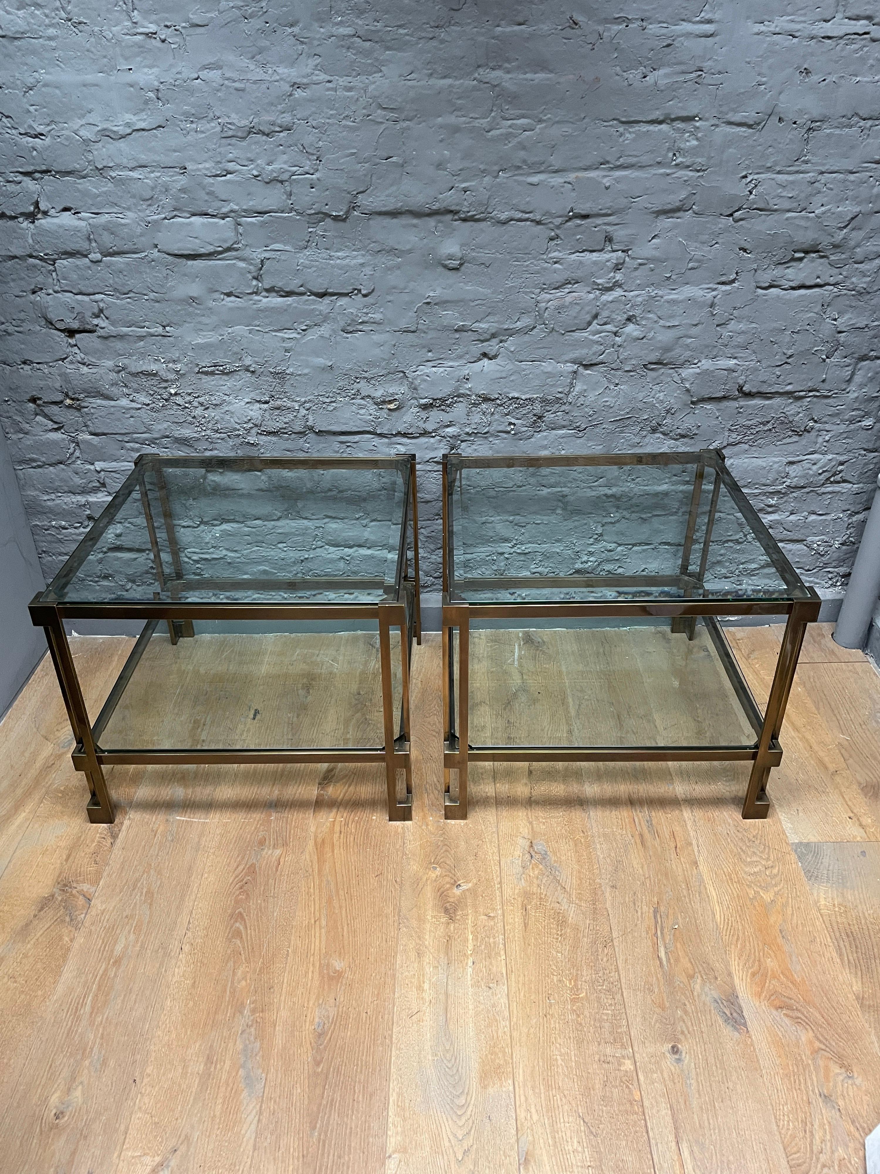Pair of French Patinated Brass Two Tiered Side Tables 13