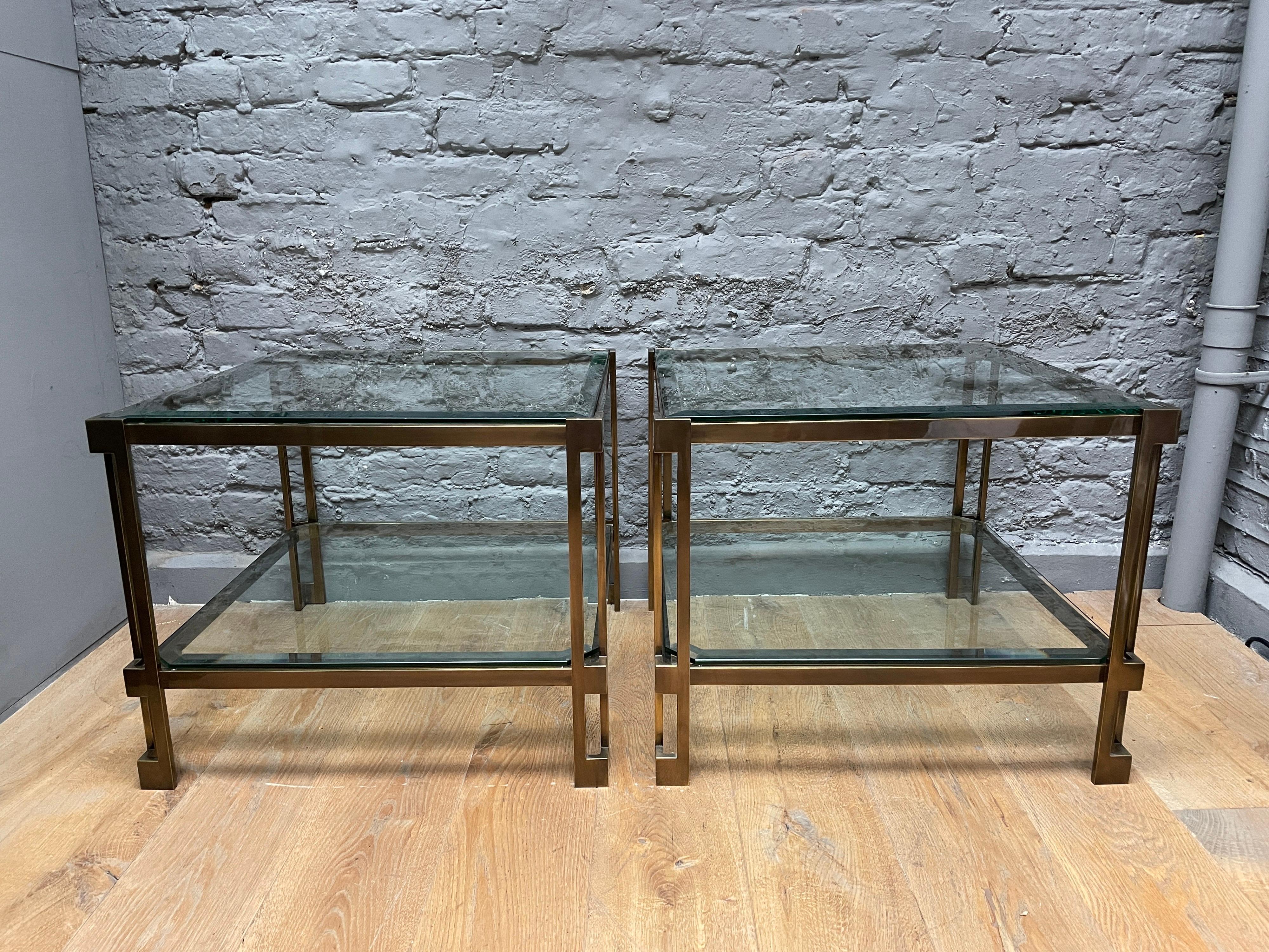 Pair of French Patinated Brass Two Tiered Side Tables 14