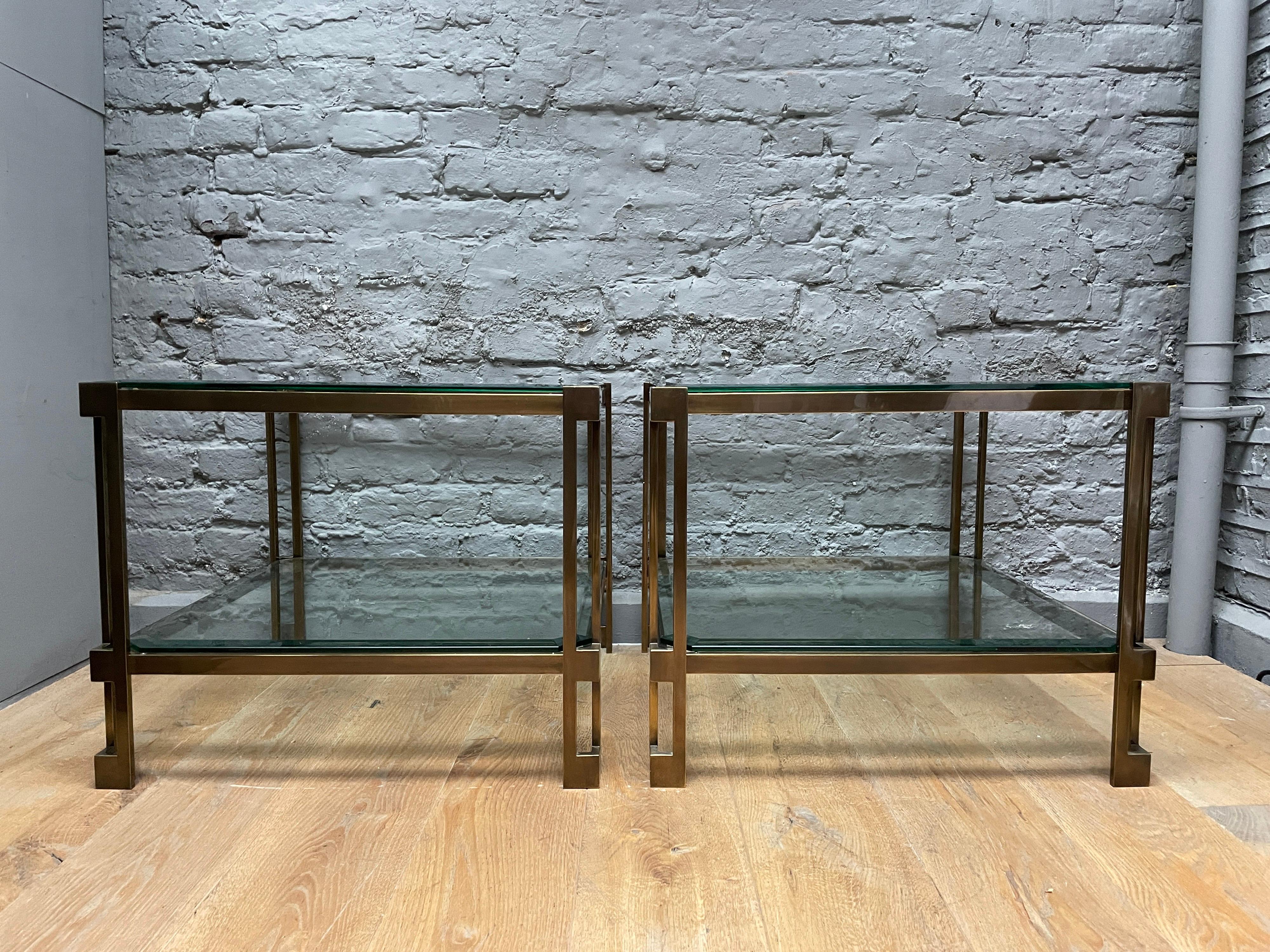 Pair of French Patinated Brass Two Tiered Side Tables 15