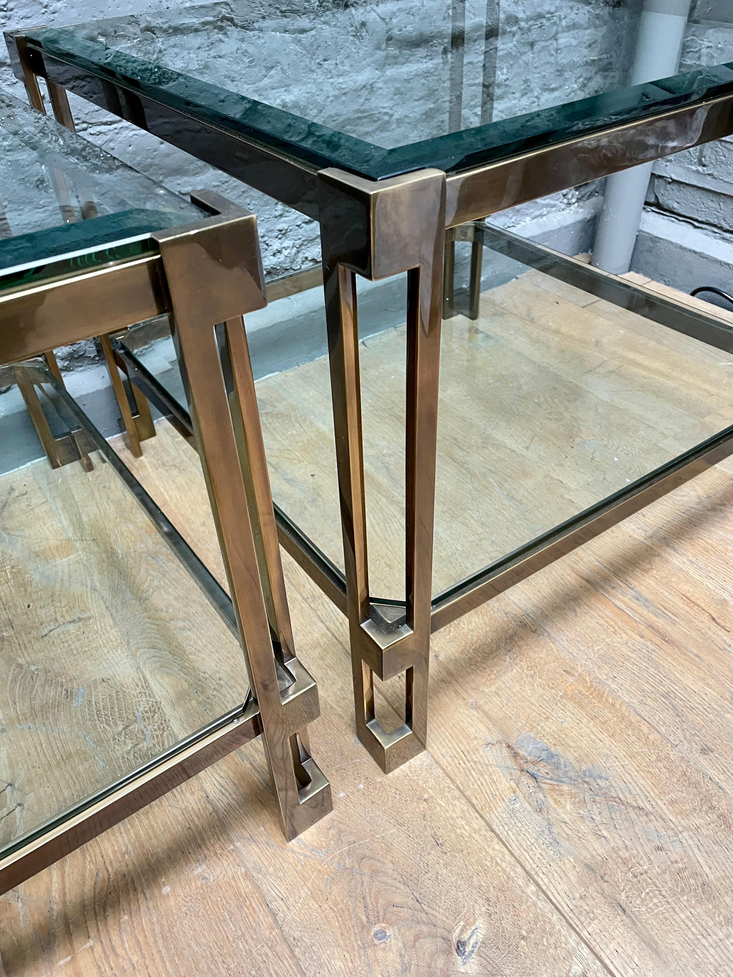 Pair of French Patinated Brass Two Tiered Side Tables 2