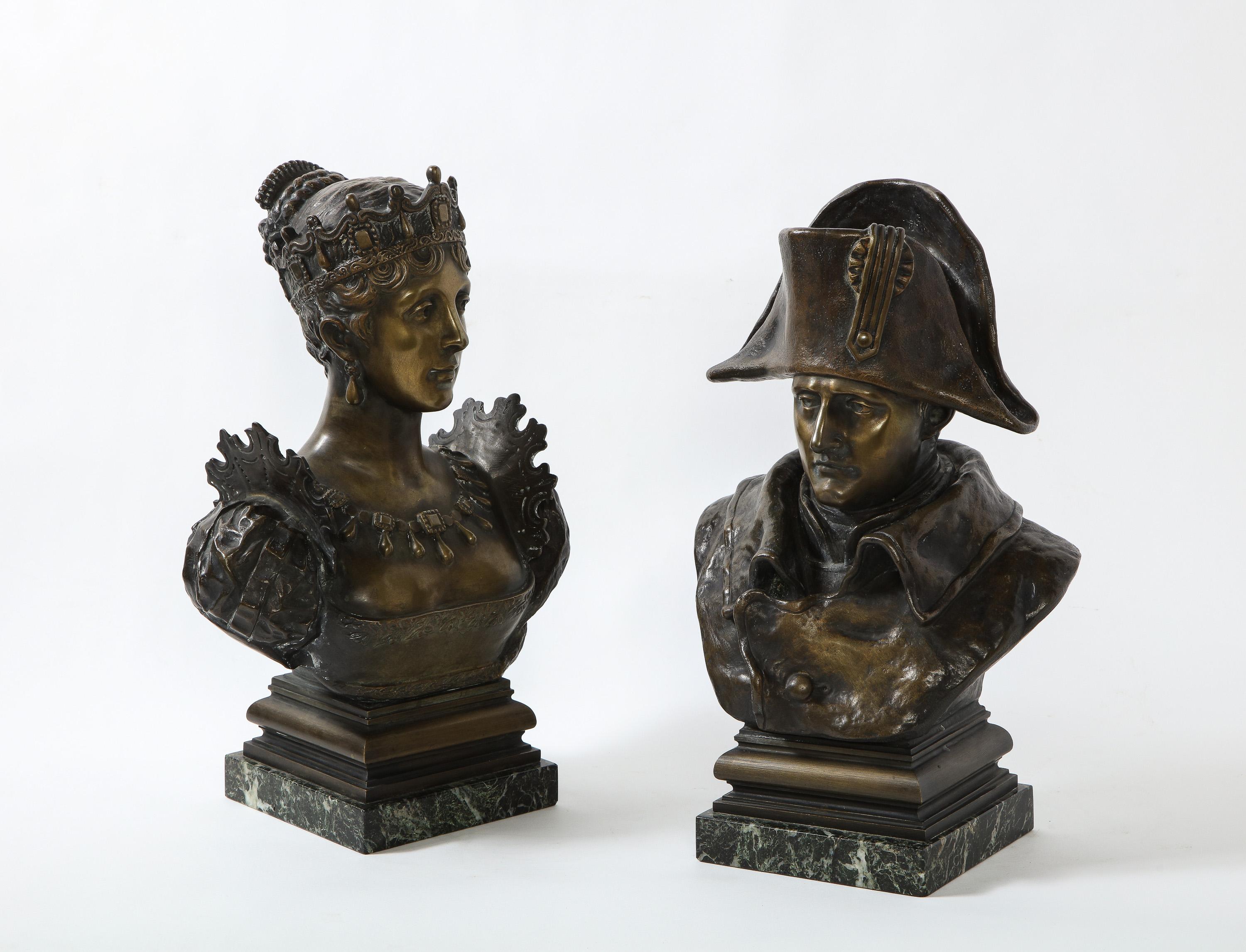 Pair of French Patinated Bronze Busts of Napoleon and Empress Josephine 6