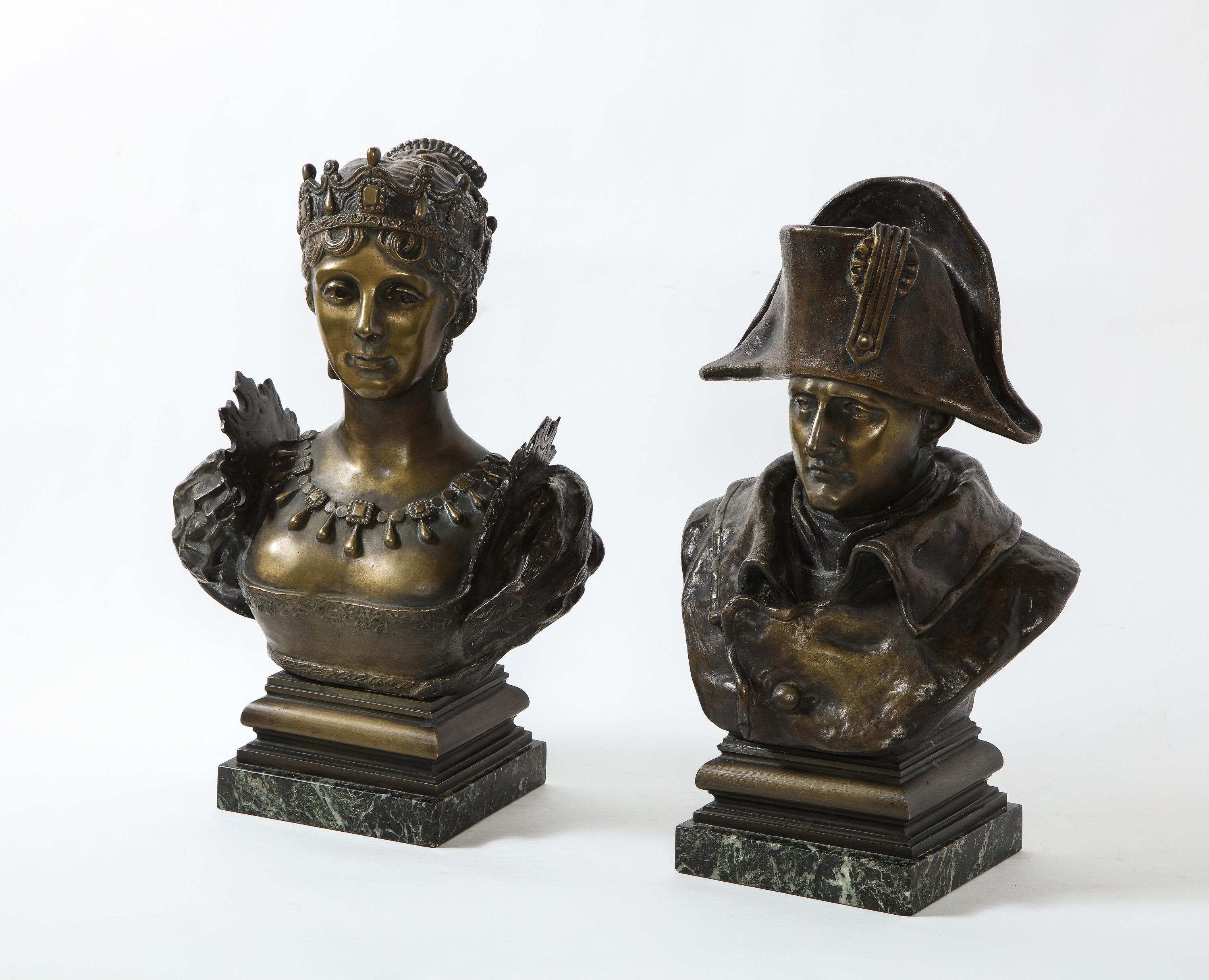 Pair of French Patinated Bronze Busts of Napoleon and Empress Josephine 7