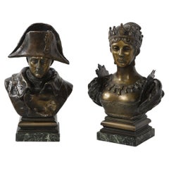 Pair of French Patinated Bronze Busts of Napoleon and Empress Josephine