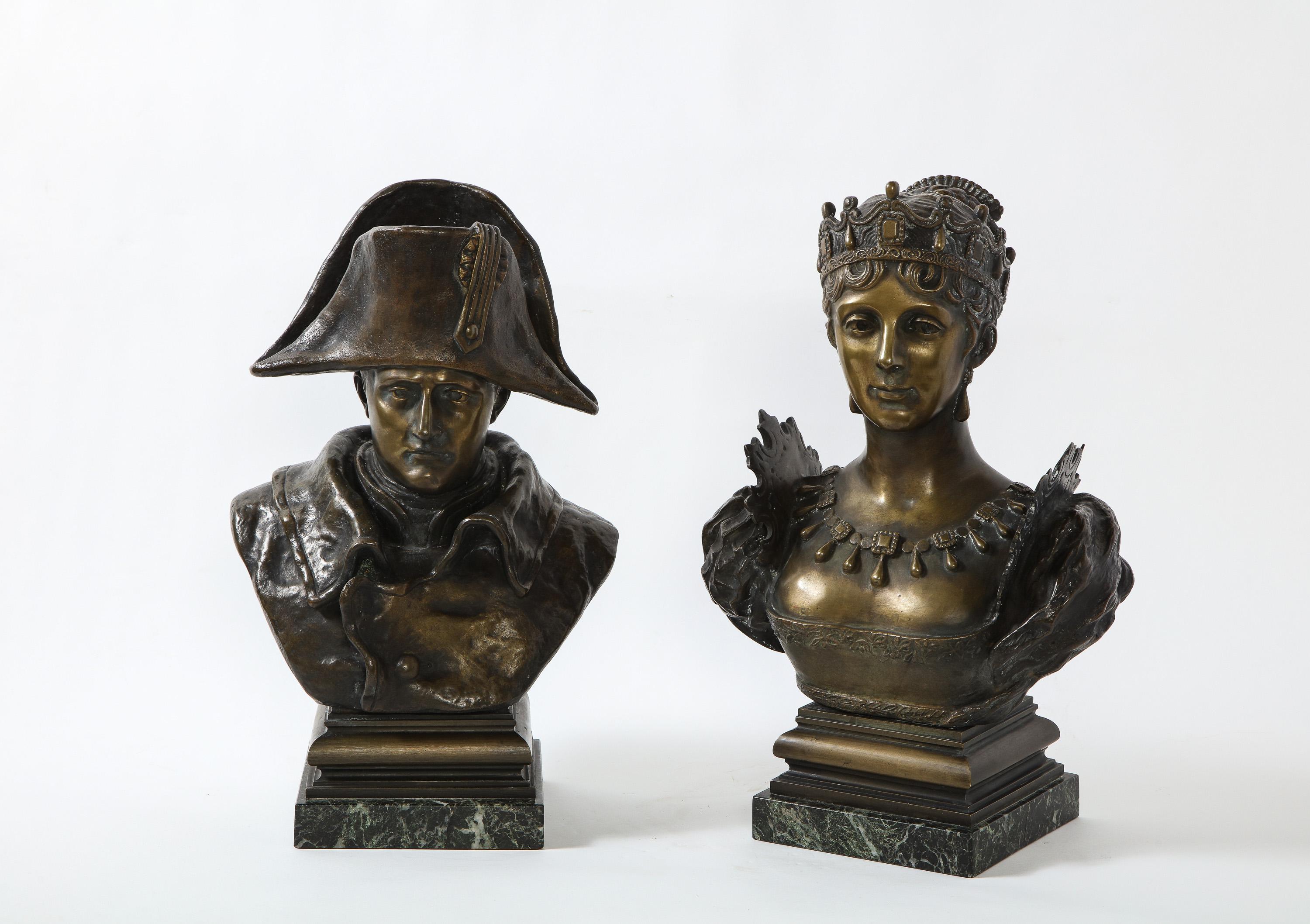 Pair of French Patinated Bronze Busts of Napoleon and Empress Josephine In Good Condition In New York, NY