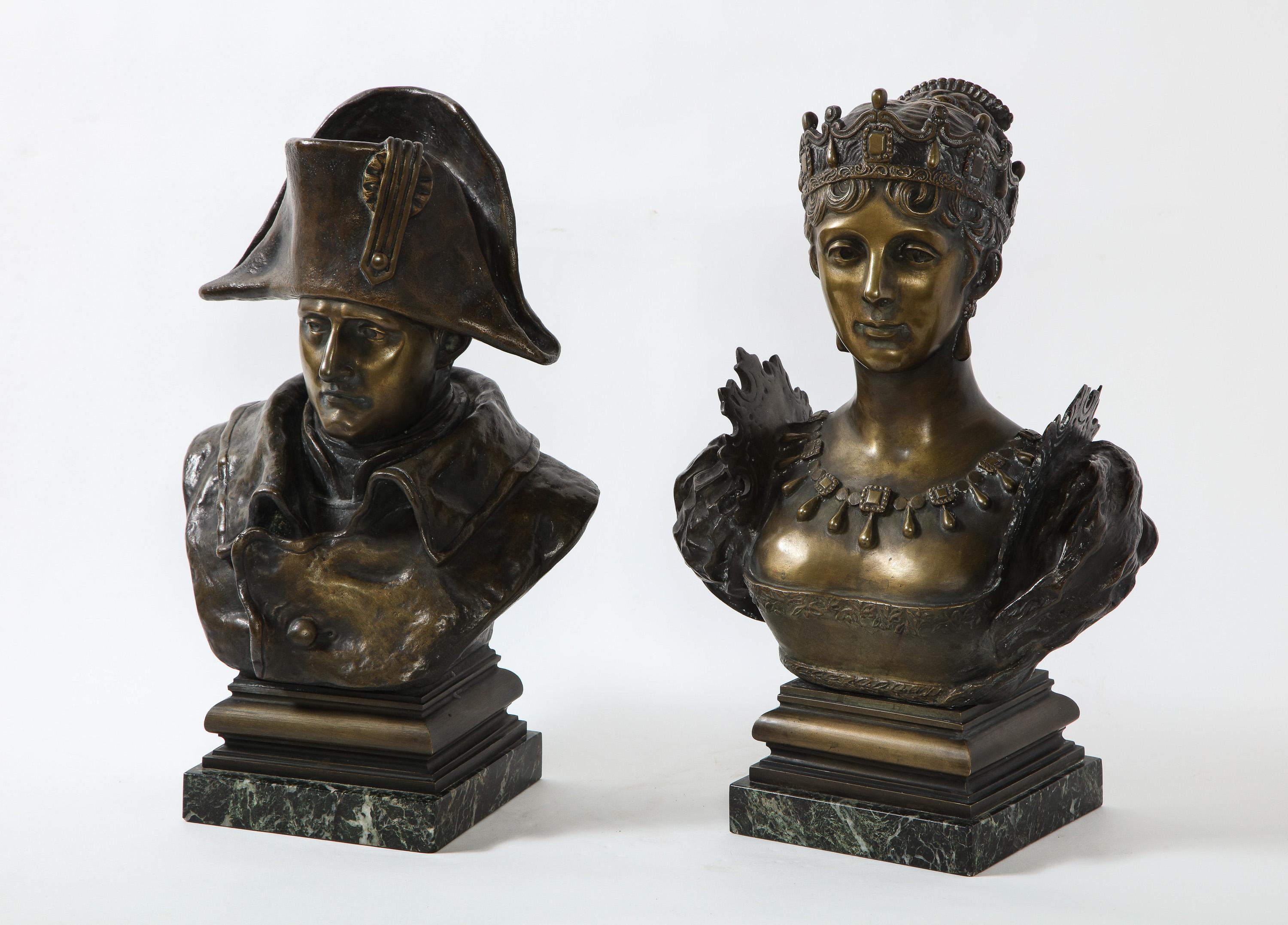 19th Century Pair of French Patinated Bronze Busts of Napoleon and Empress Josephine