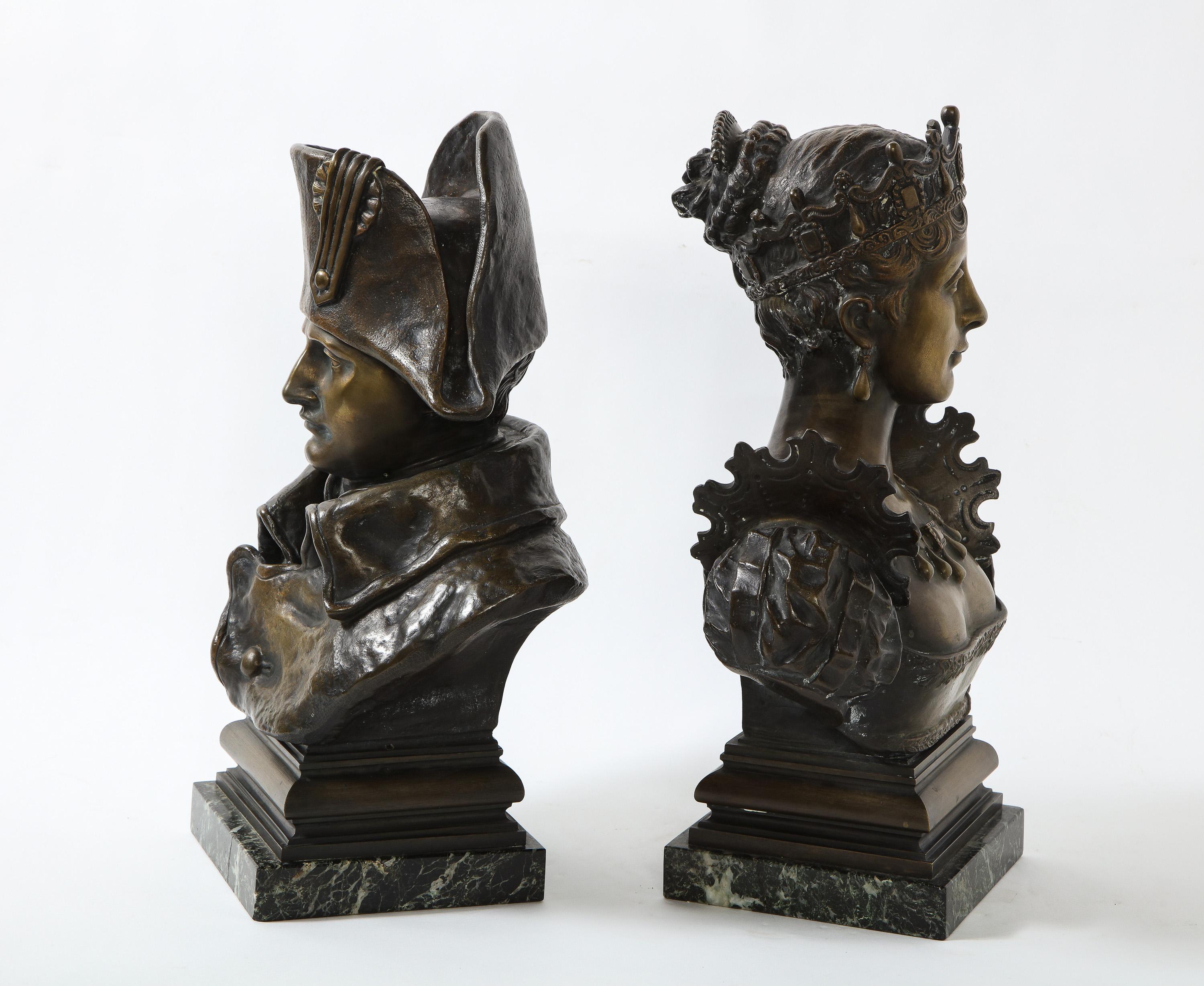 Pair of French Patinated Bronze Busts of Napoleon and Empress Josephine 1