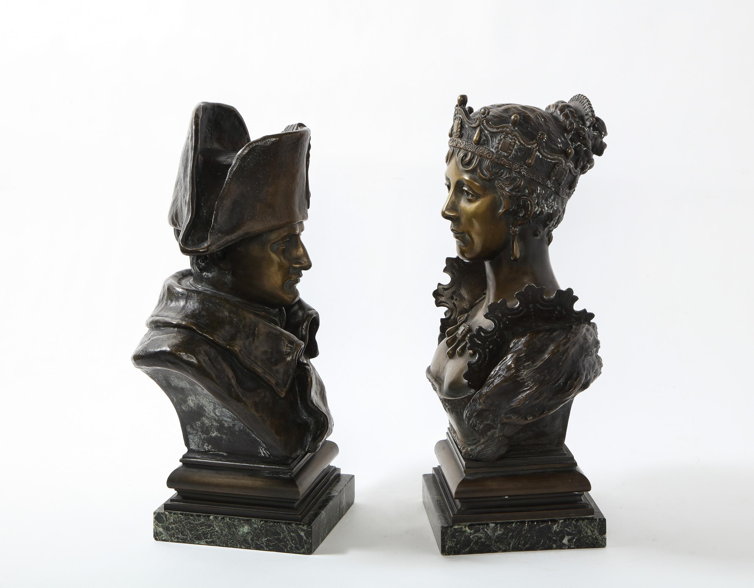 Pair of French Patinated Bronze Busts of Napoleon and Empress Josephine 3