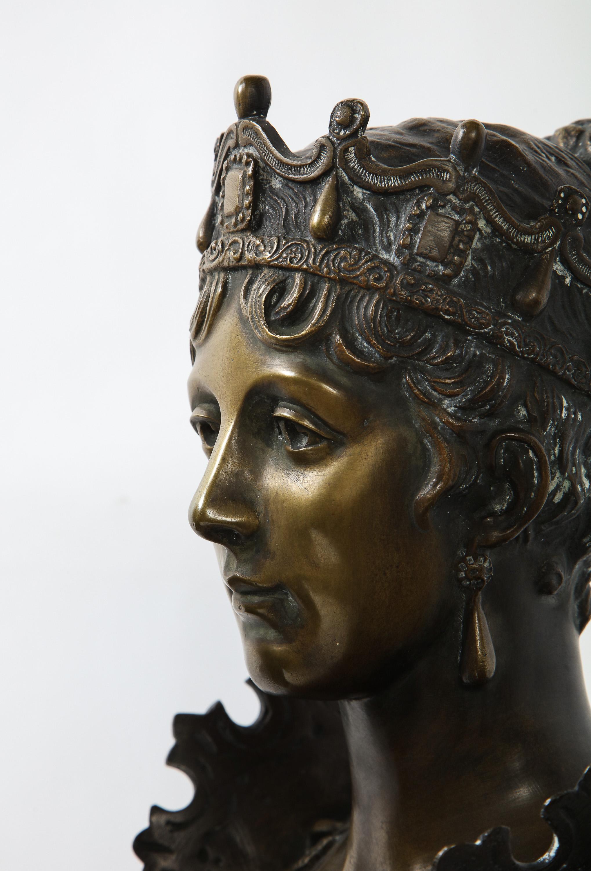 Pair of French Patinated Bronze Busts of Napoleon and Empress Josephine 4
