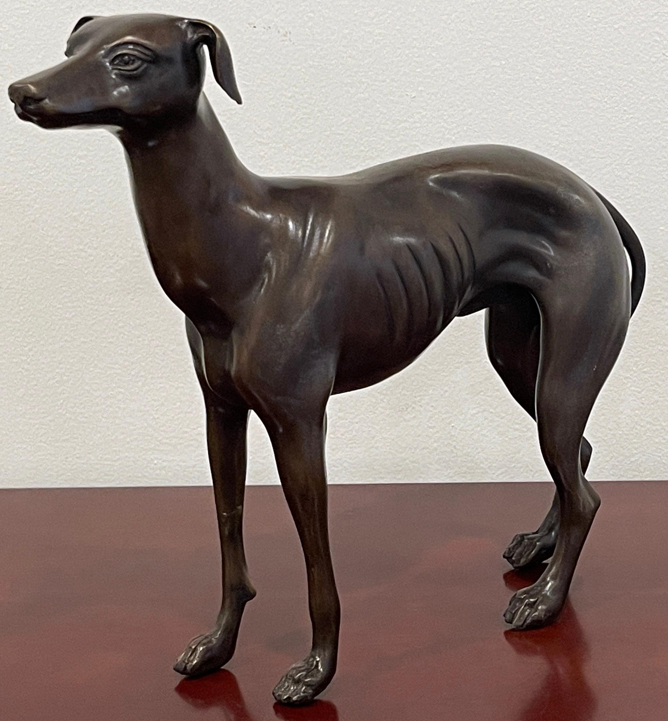 Pair of French Patinated Bronze Models of Whippets 4
