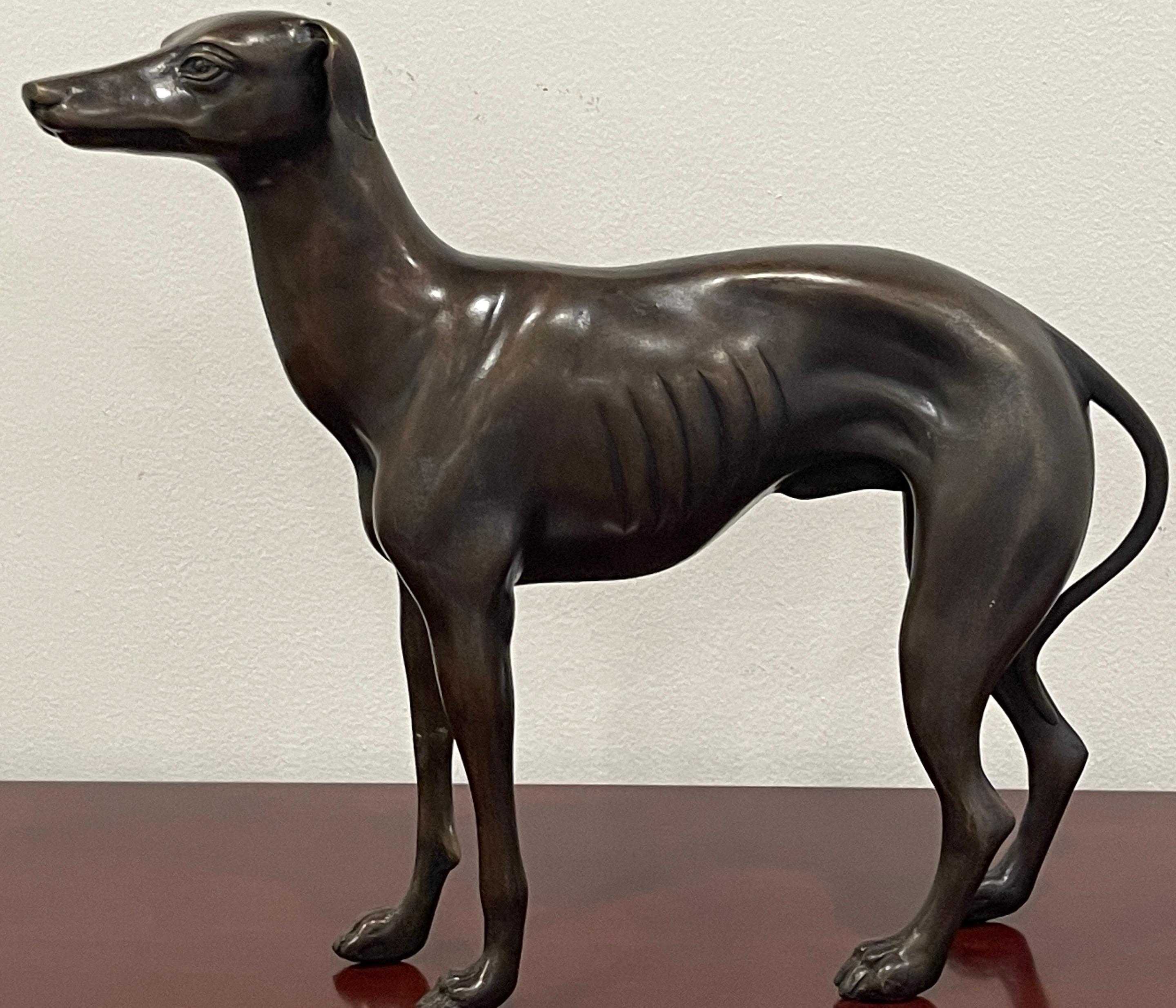 Pair of French Patinated Bronze Models of Whippets 3