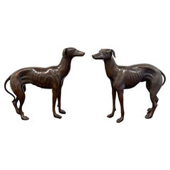 Pair of French Patinated Bronze Models of Whippets