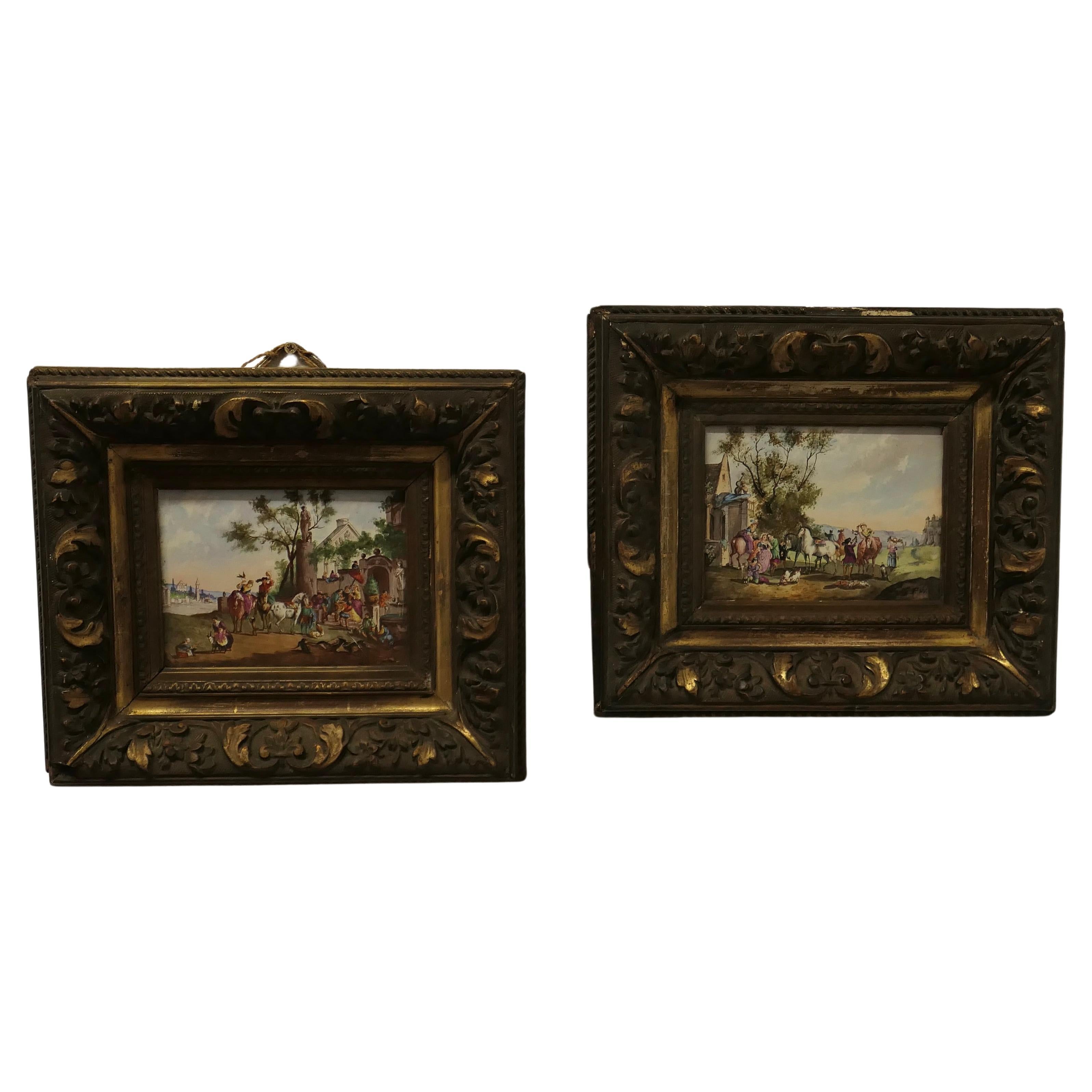 A Pair of French Porcelain Ceramic Plaques Painted By P W  2 Very lovely pieces For Sale