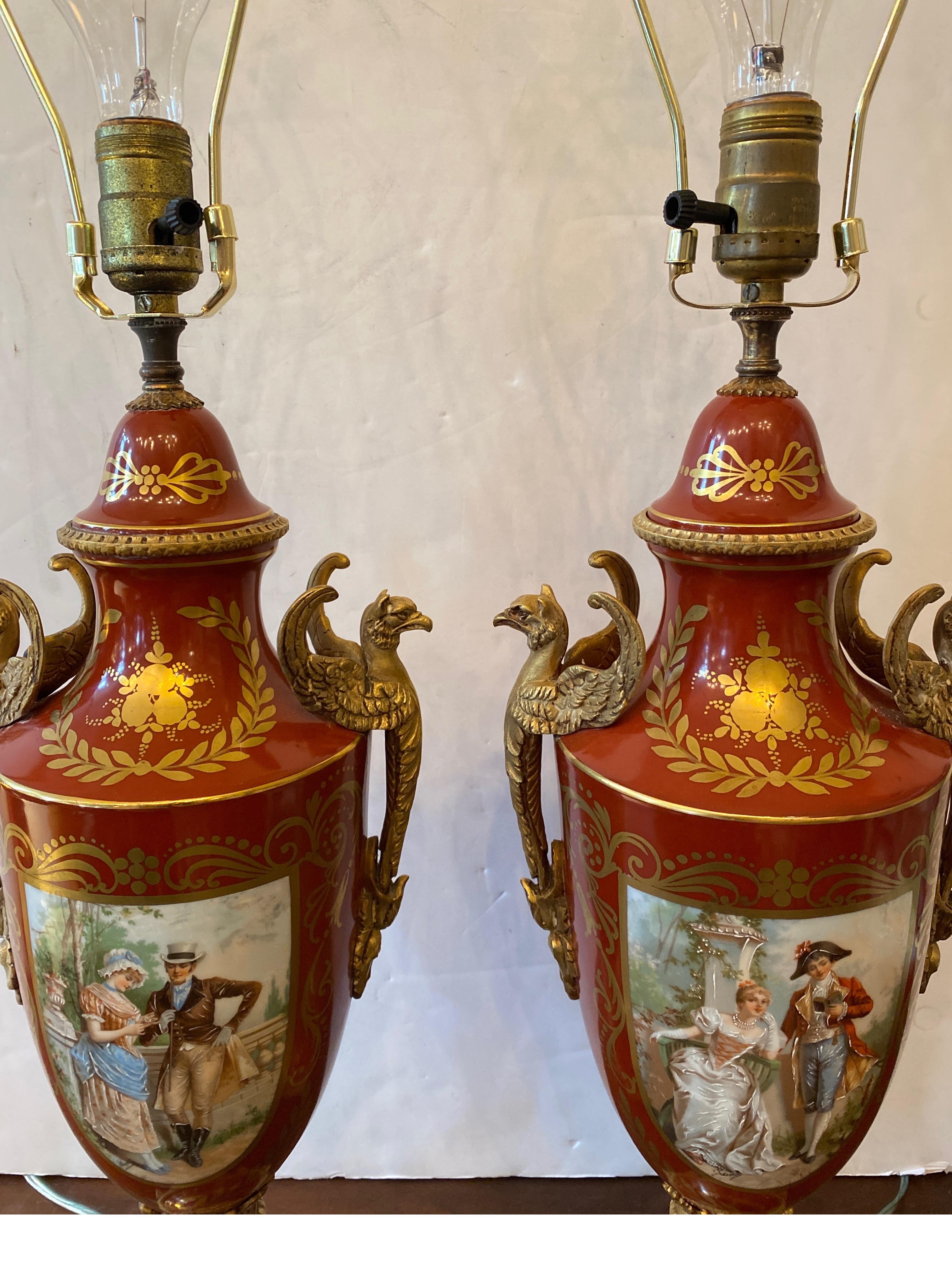 A Pair of French Porcelain Gilt Bronze Mounted Urn Lamps For Sale 5