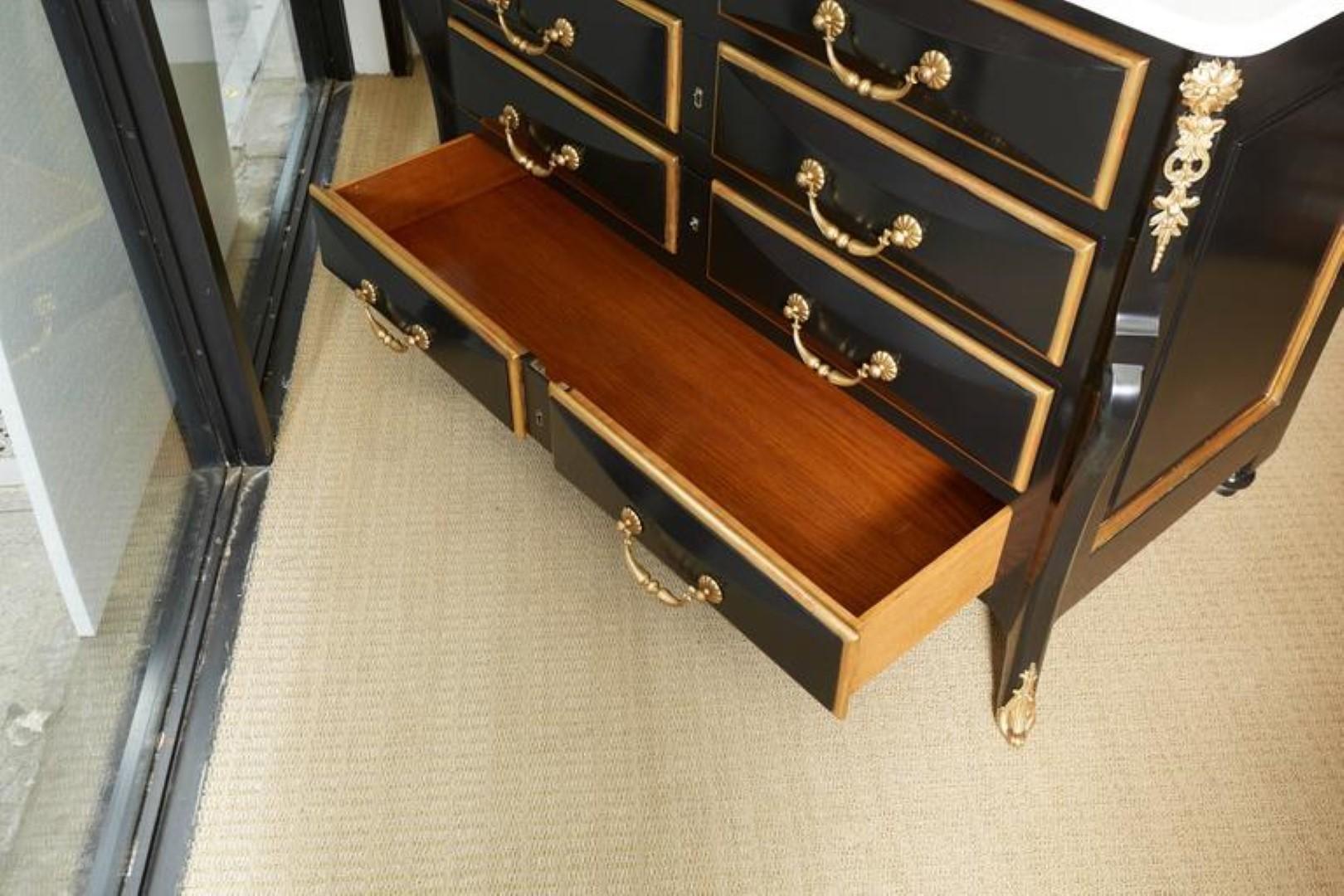 Regency Pair of French Regence Style Ormolu-Mounted Ebonized Chest of Drawers For Sale