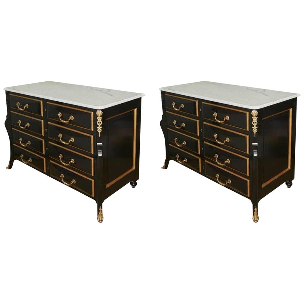 Pair of French Regence Style Ormolu-Mounted Ebonized Chest of Drawers For Sale