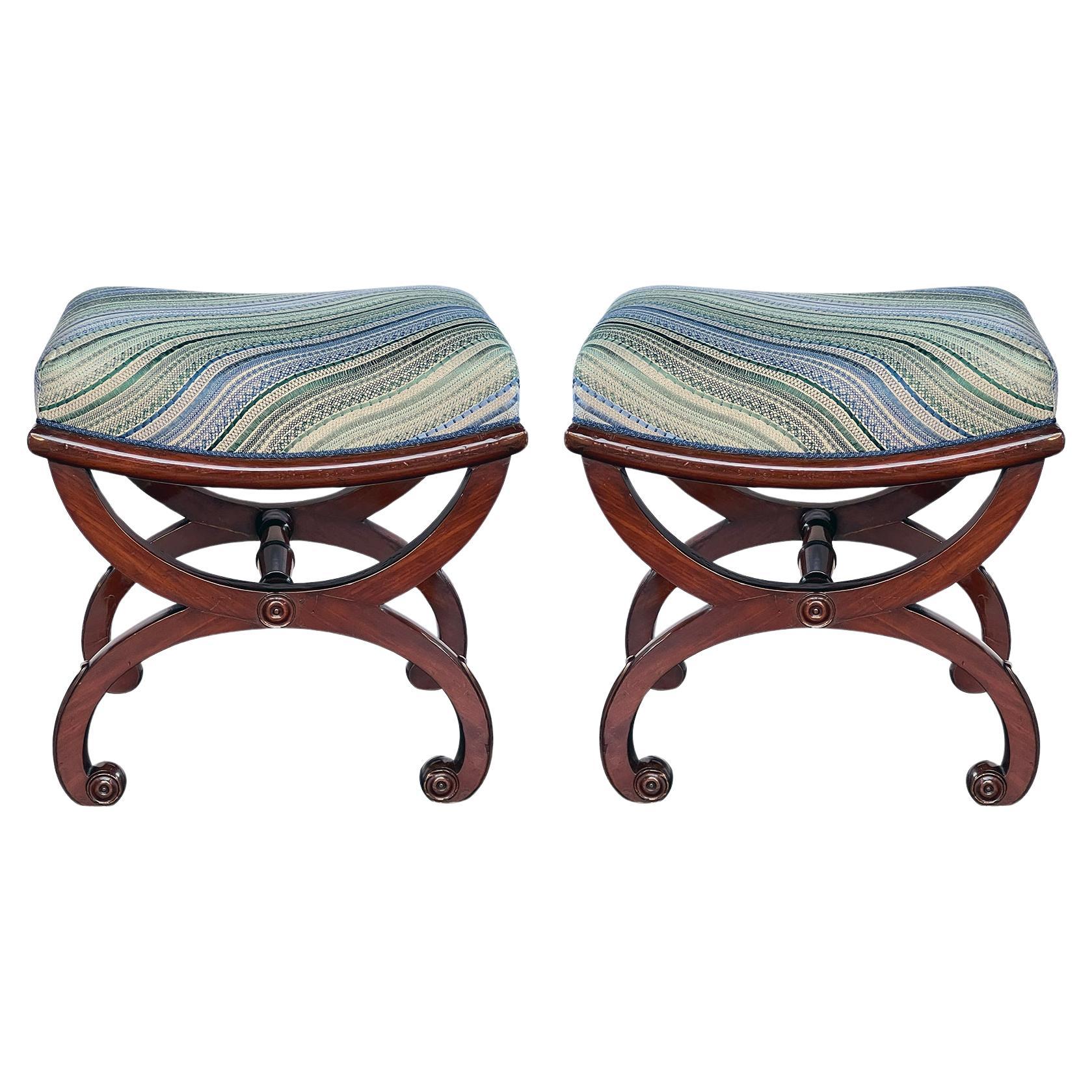 A Pair of French Restoration Mahogany Curule-form Stools For Sale