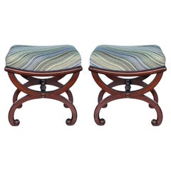 A Pair of French Restoration Mahogany Curule-form Stools