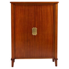 Vintage Pair of French Ribbon Mahogany Cabinets with Brass Hardware