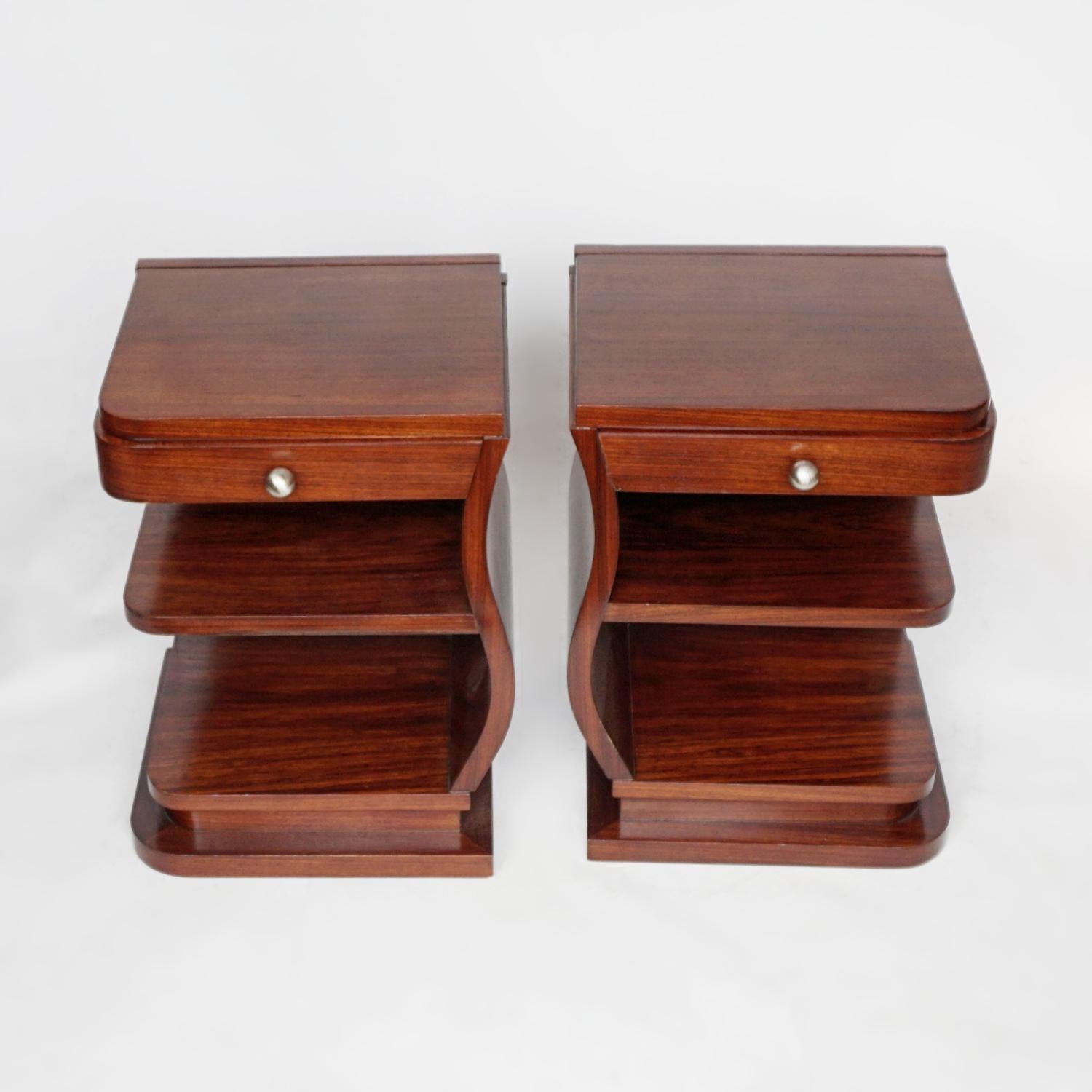 Pair of French Rosewood Art Deco Bedside Tables In Good Condition In Forest Row, East Sussex