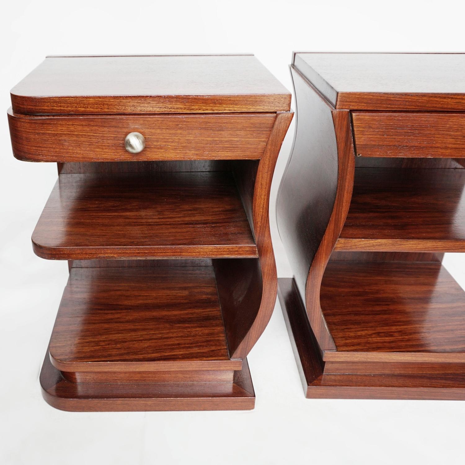 Mid-20th Century Pair of French Rosewood Art Deco Bedside Tables