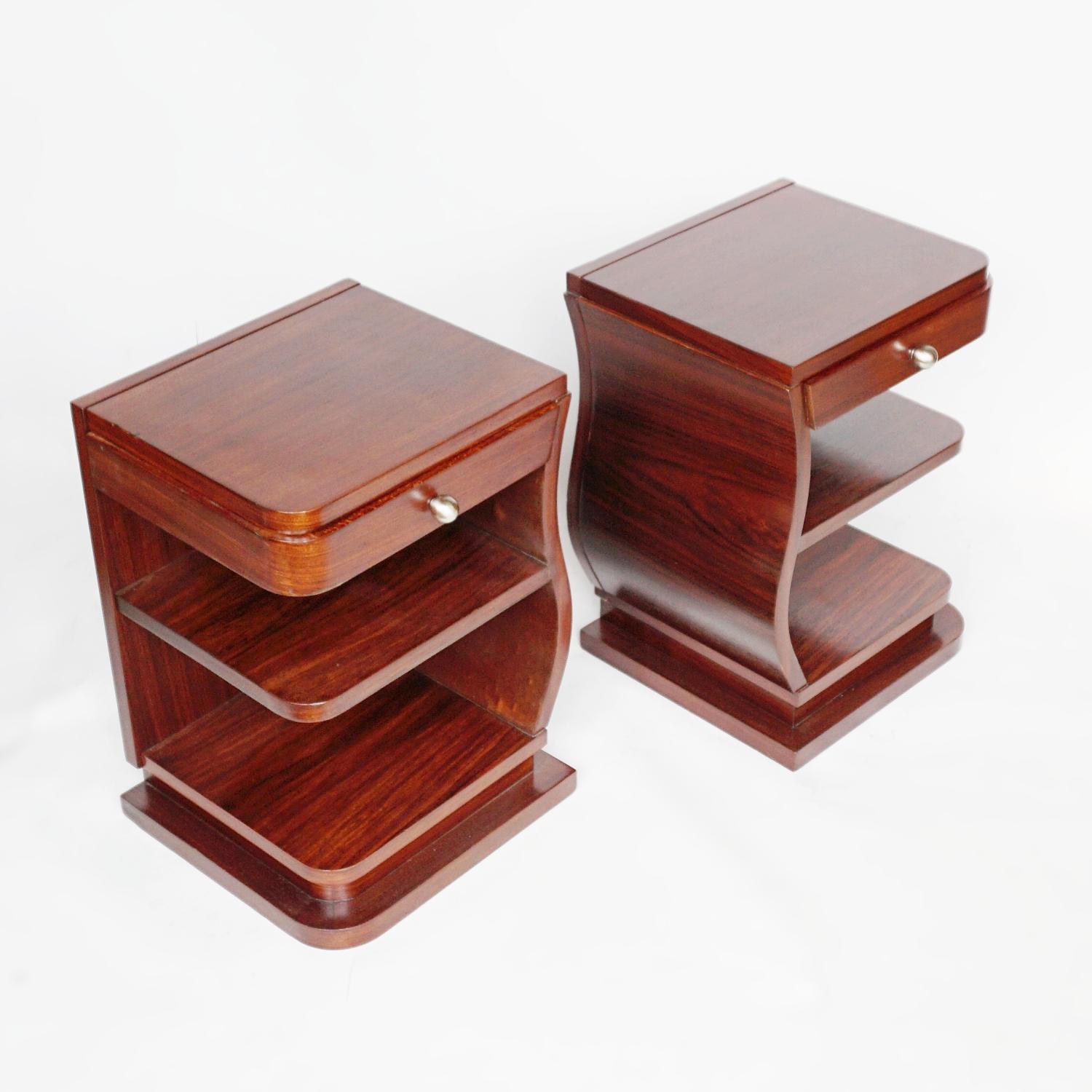 Pair of French Rosewood Art Deco Bedside Tables 2