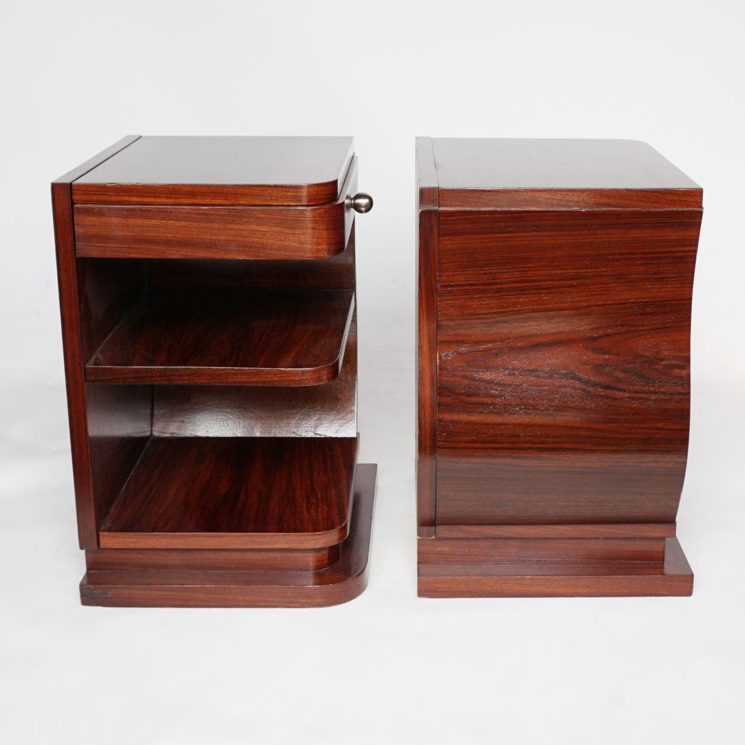 Pair of French Rosewood Art Deco Bedside Tables 3